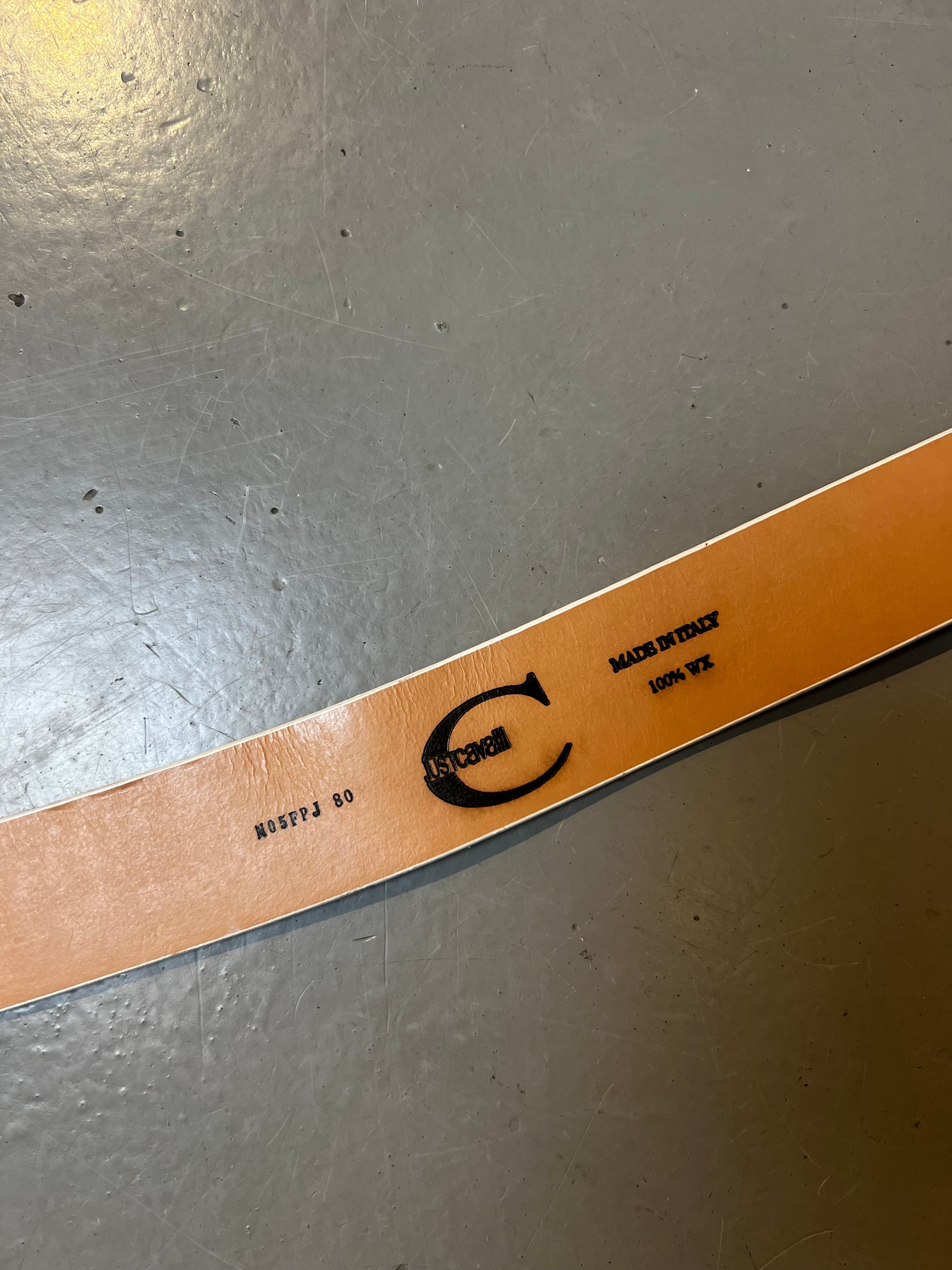 Vintage JustCavalli White Belt with Gold Buckle