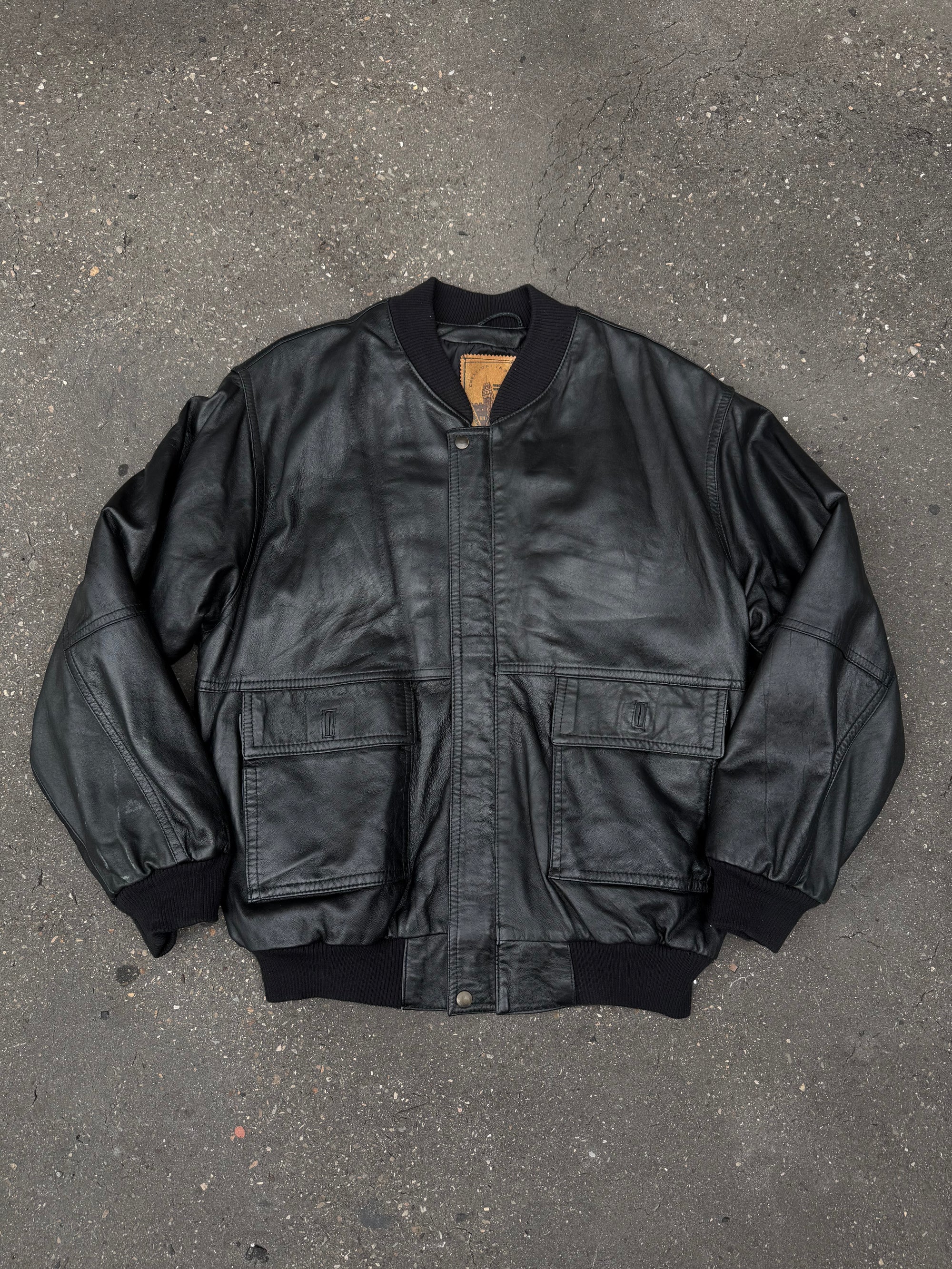 Vintage Black Bomber Leather Jacket XL