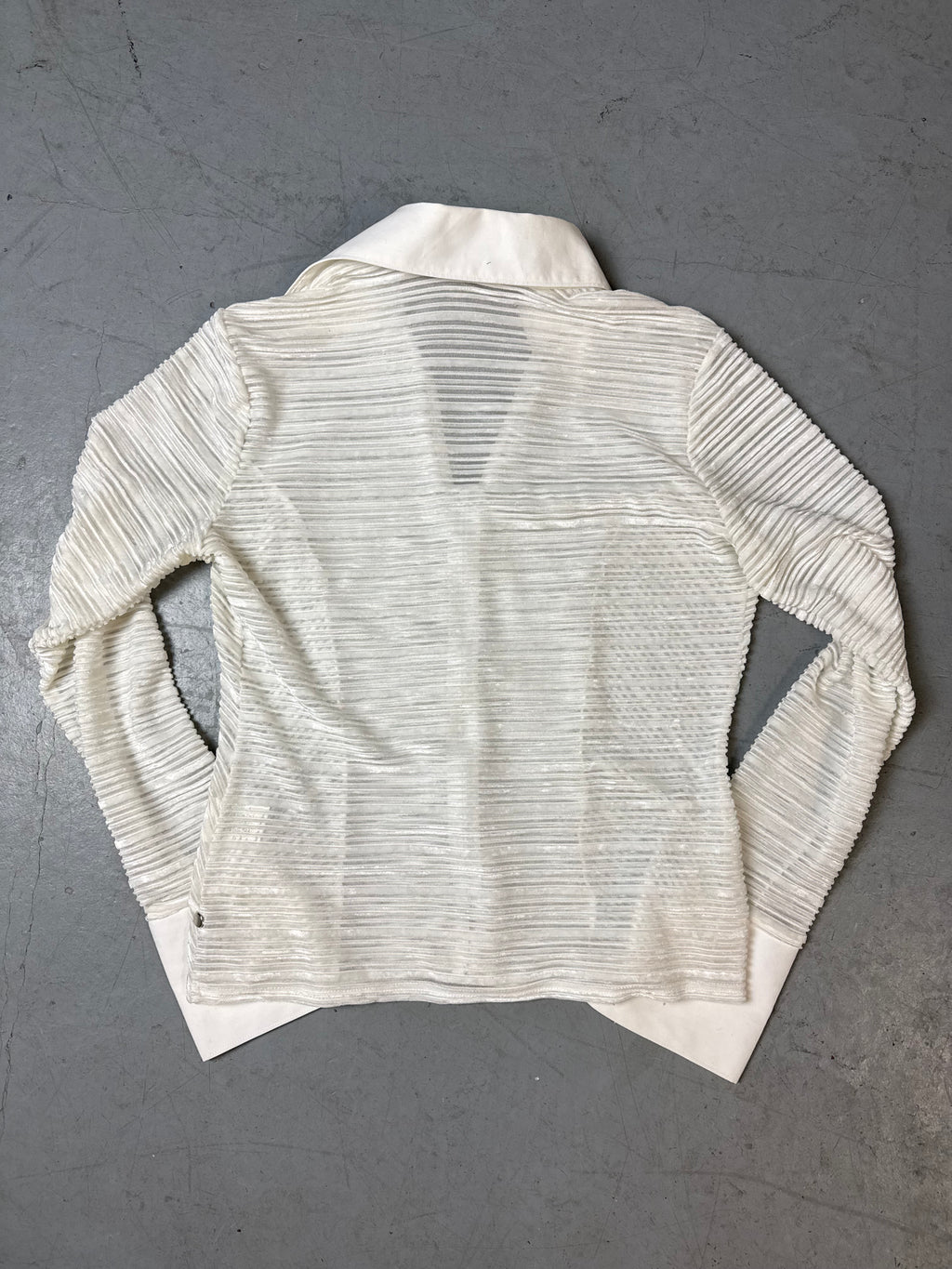 Vintage White Zip Up Seethorugh Shirt M