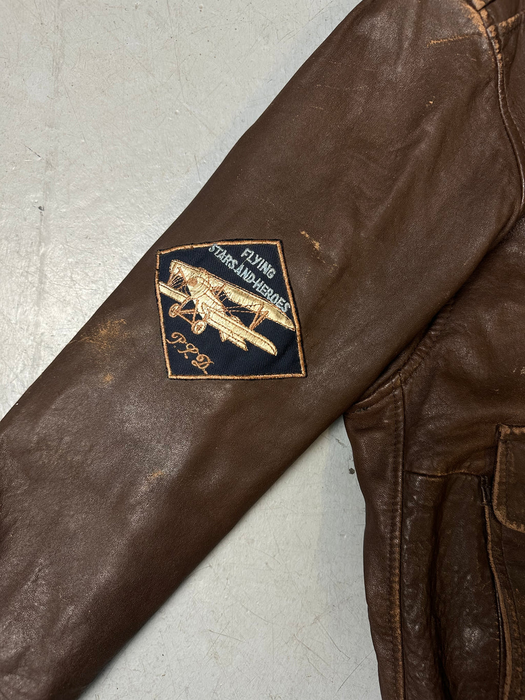 Vintage Brown Real Leather Jacket with Patches M