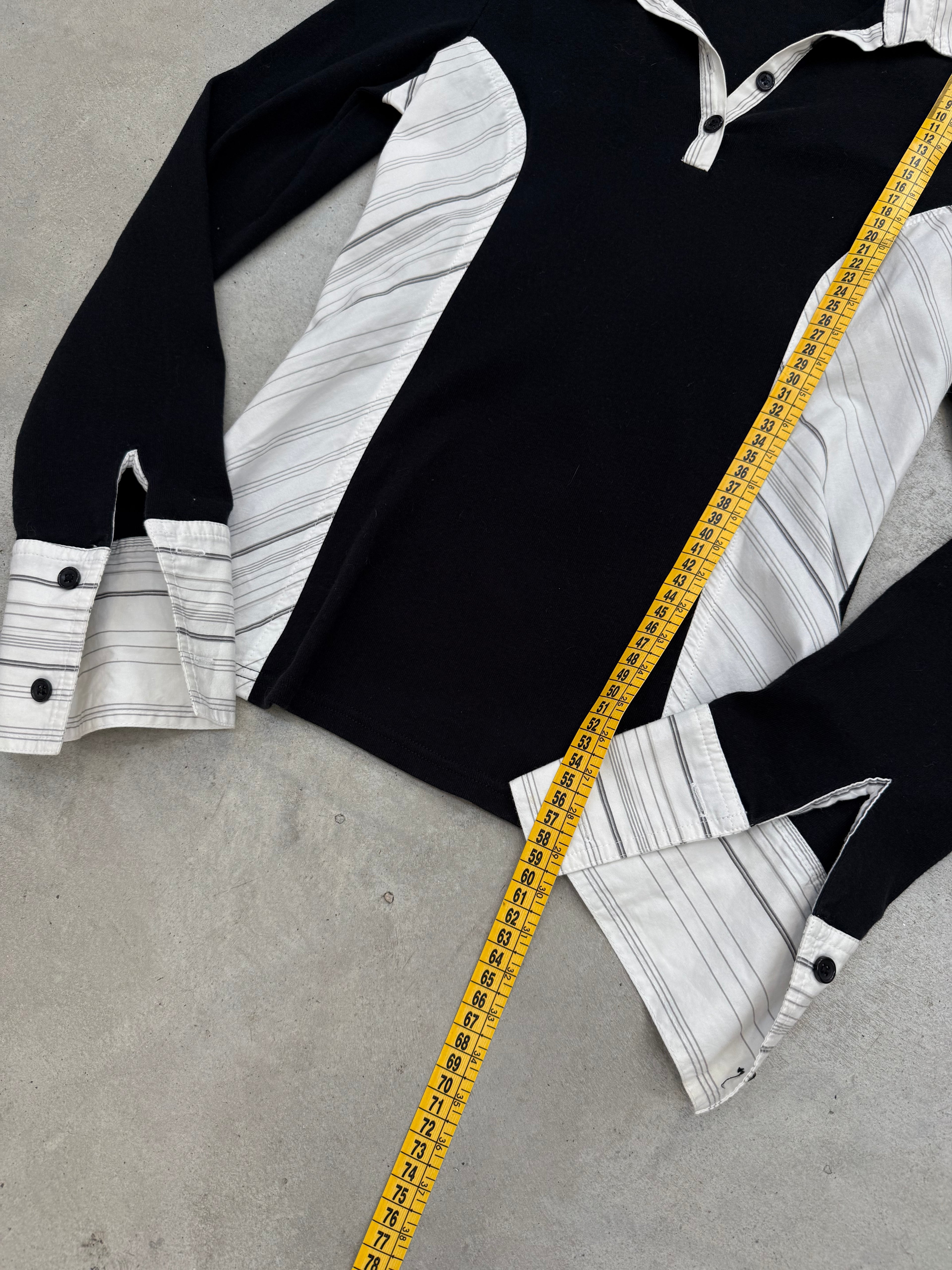 Vintage Black and White Button Up Blouse für Damen. Y2K Second Hand Fashion