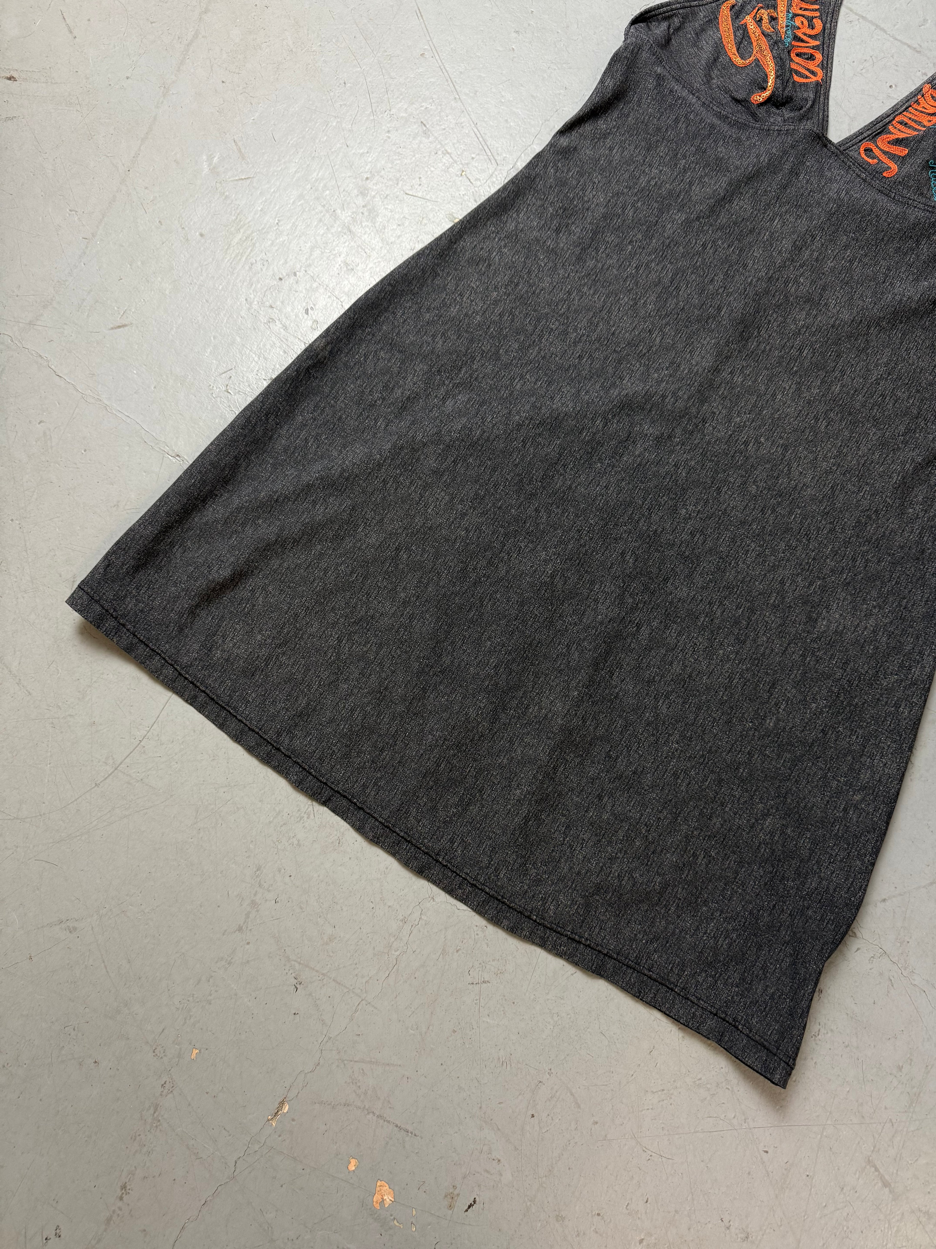 Vintage Grey Halter Mini Dress für Herren. Secondhand Y2K 2000s Fashion