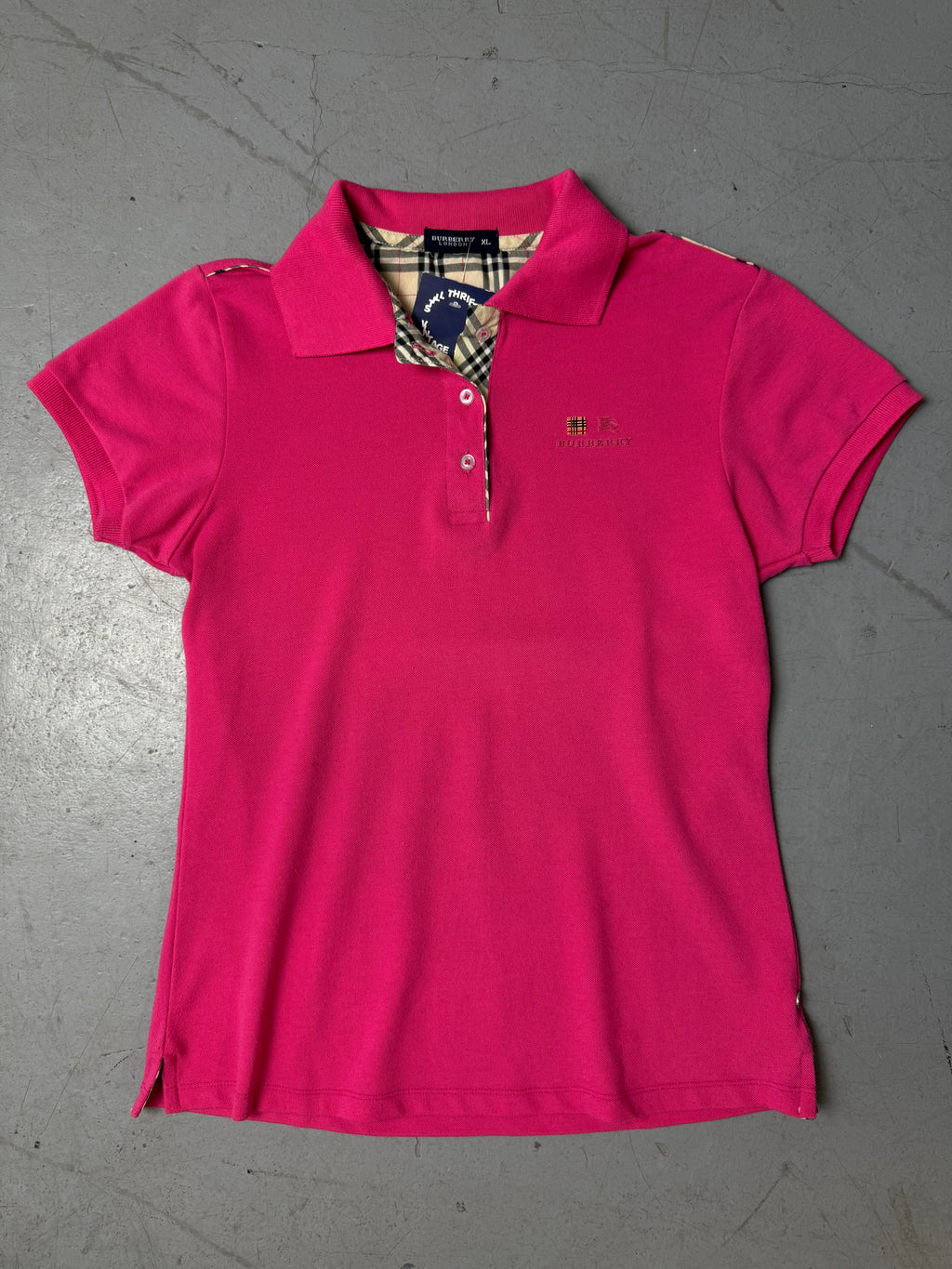 Vintage Burberry Pink Polo Shirt for girls. Y2K Second Hand 2000s Fashion 