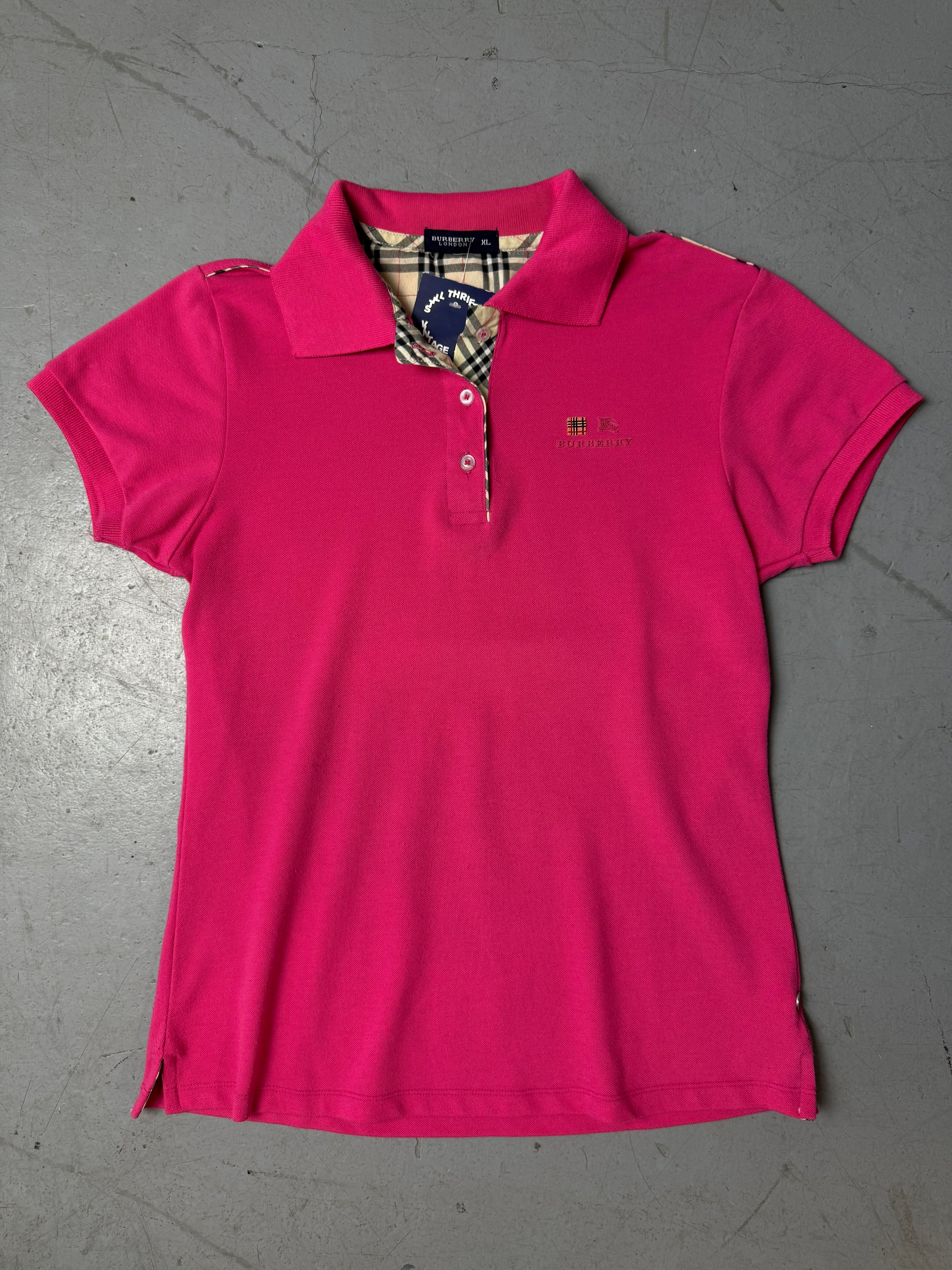 Vintage Burberry Pink Polo Shirt for girls. Y2K Second Hand 2000s Fashion 