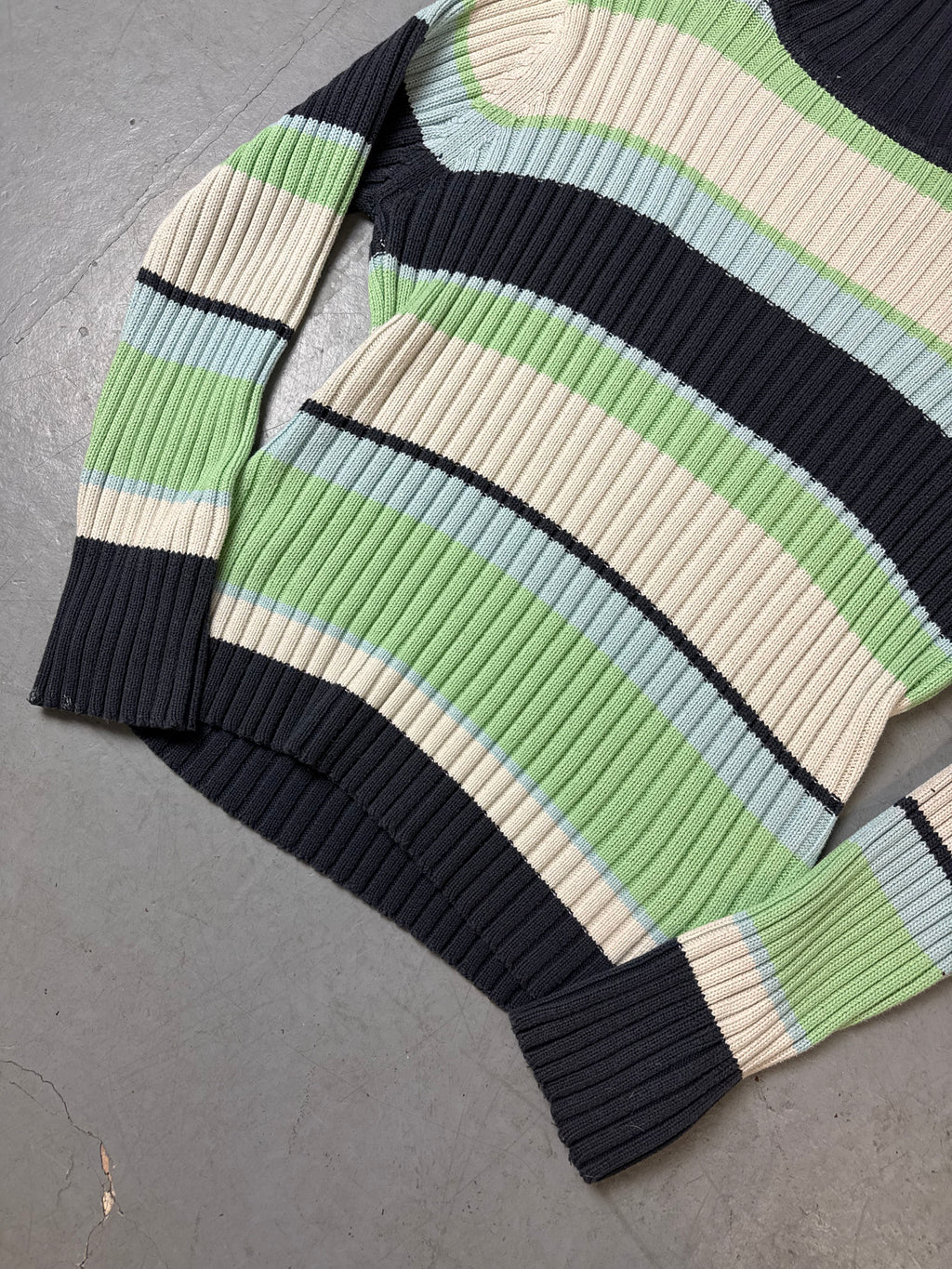 Vintage Blue and Green Striped Turtleneck Knit Sweater L