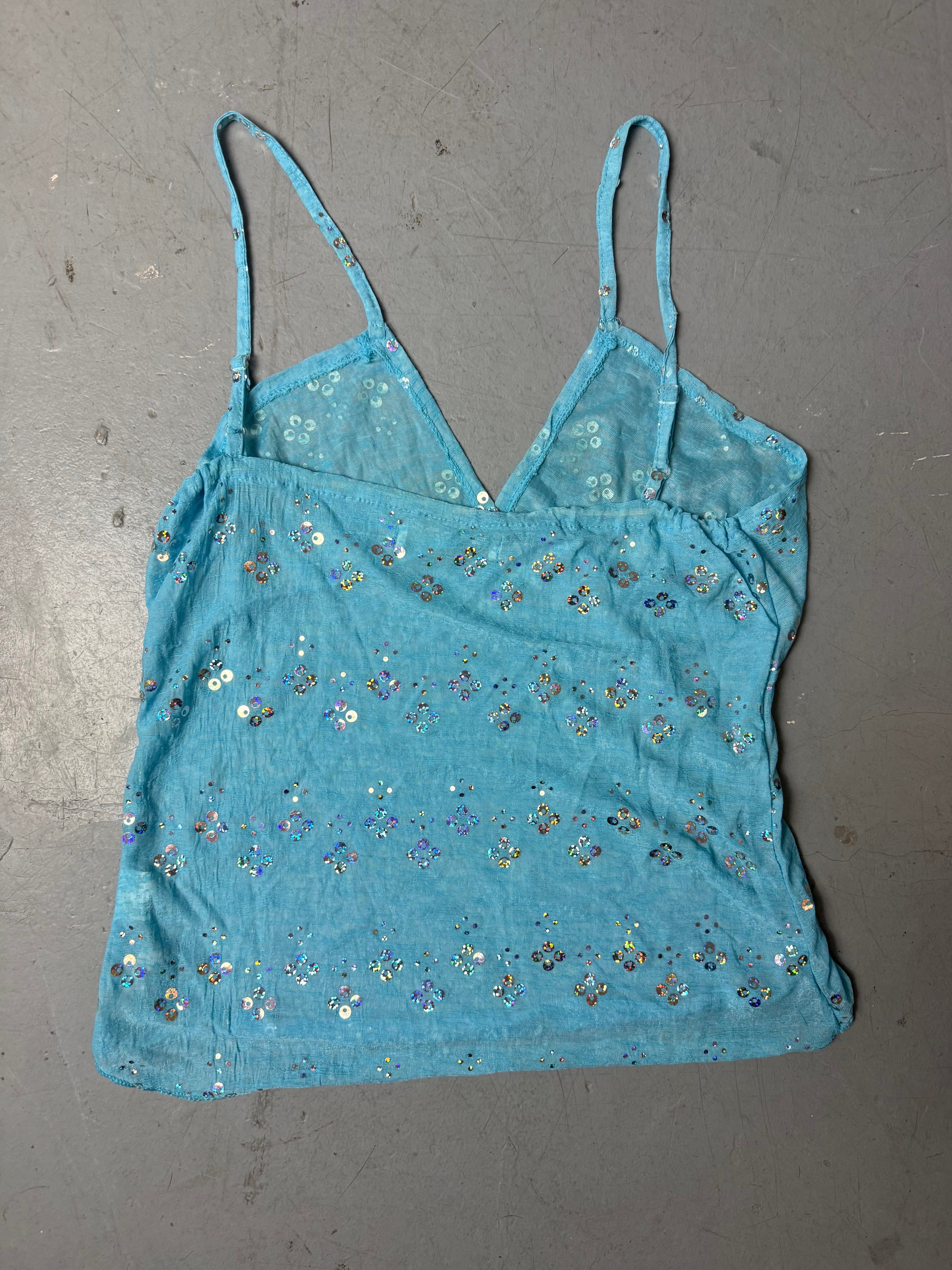 Vintage Blue Glitter Mesh Top S