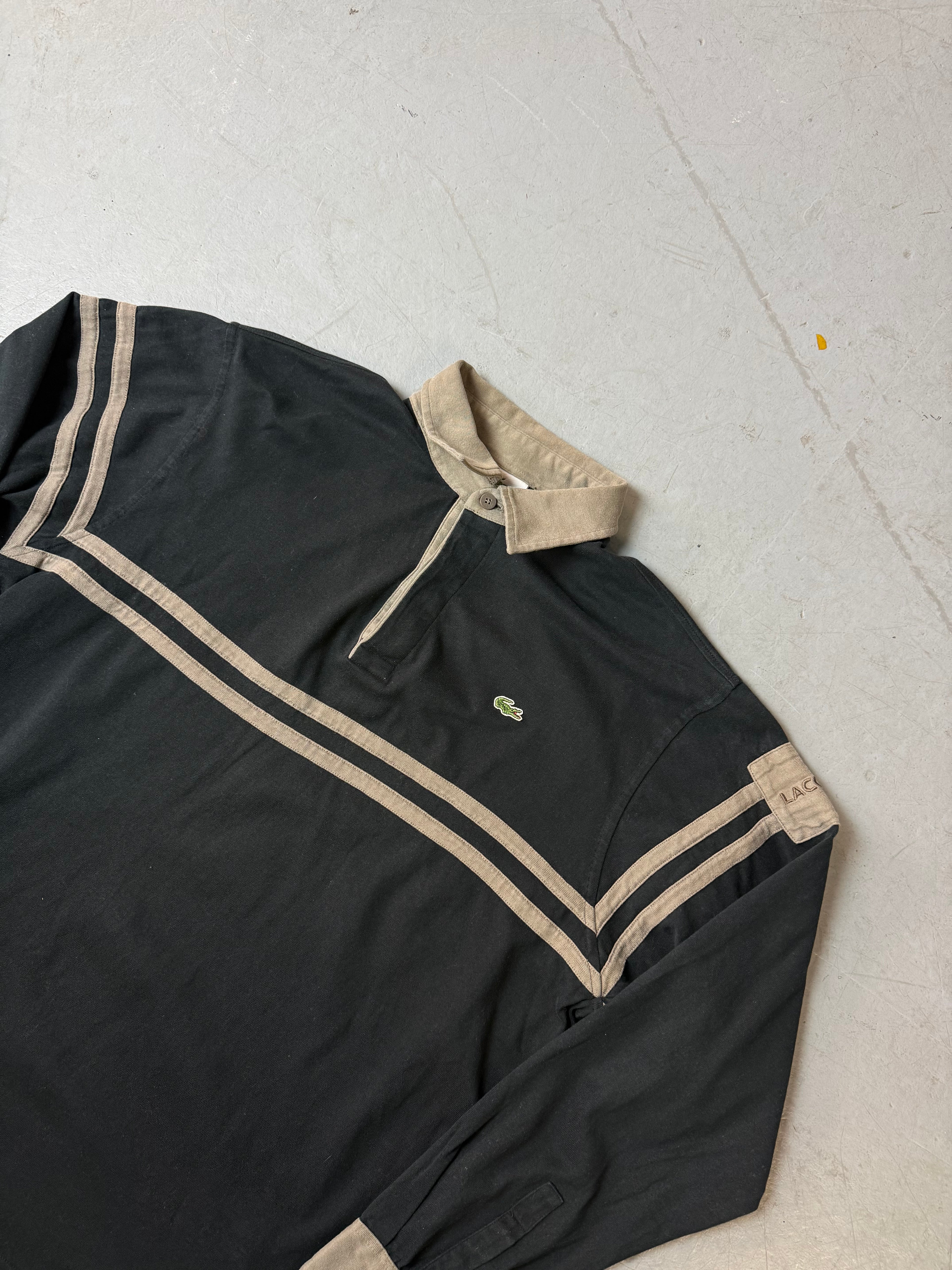 Vintage Lacoste Black and Brown Longsleeve Polo L