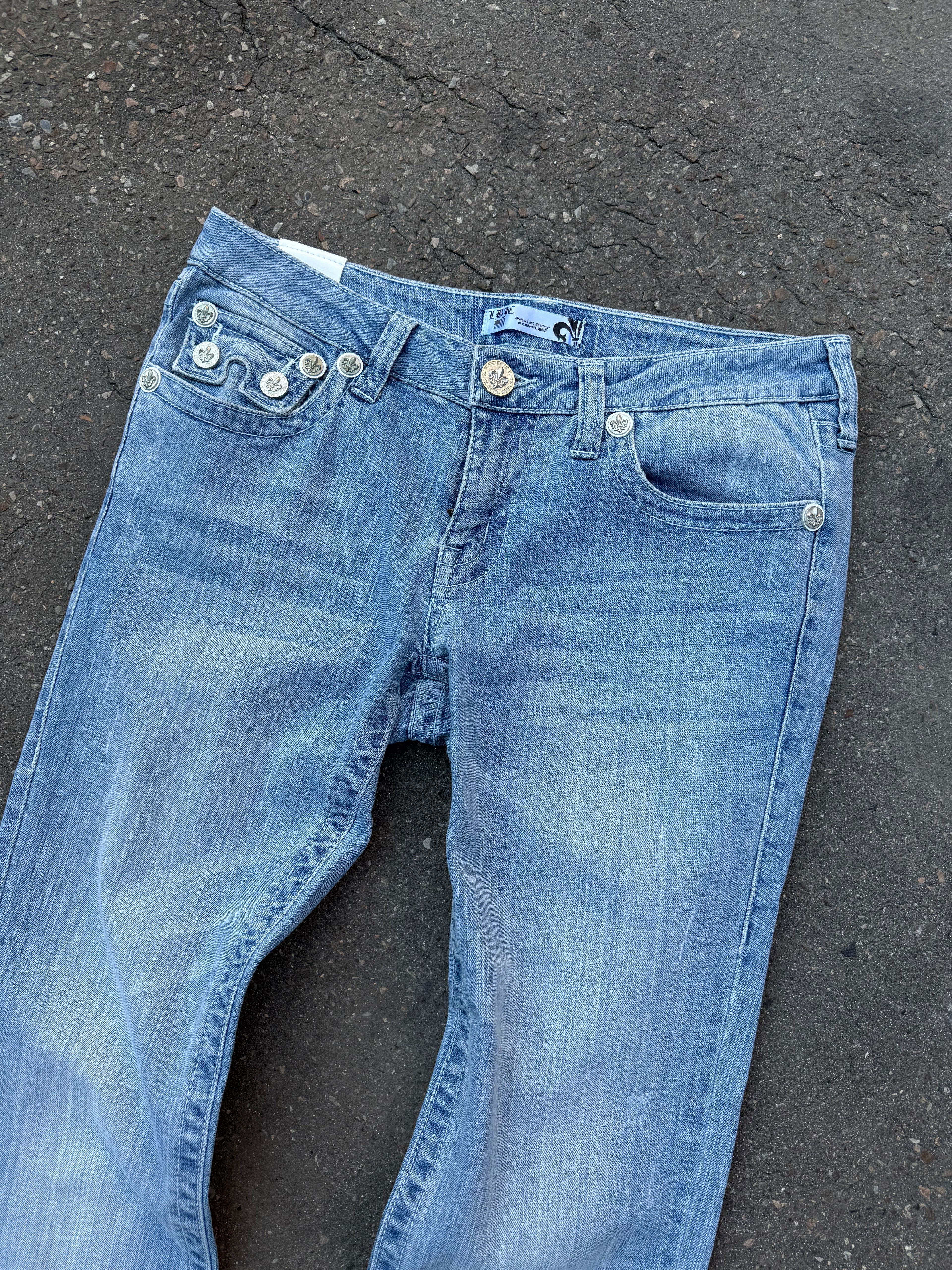 Y2K Laguna Beach „Hermosa Beach“ Light Blue Mid Waist Denim für Damen. Y2K 2000s Fashion