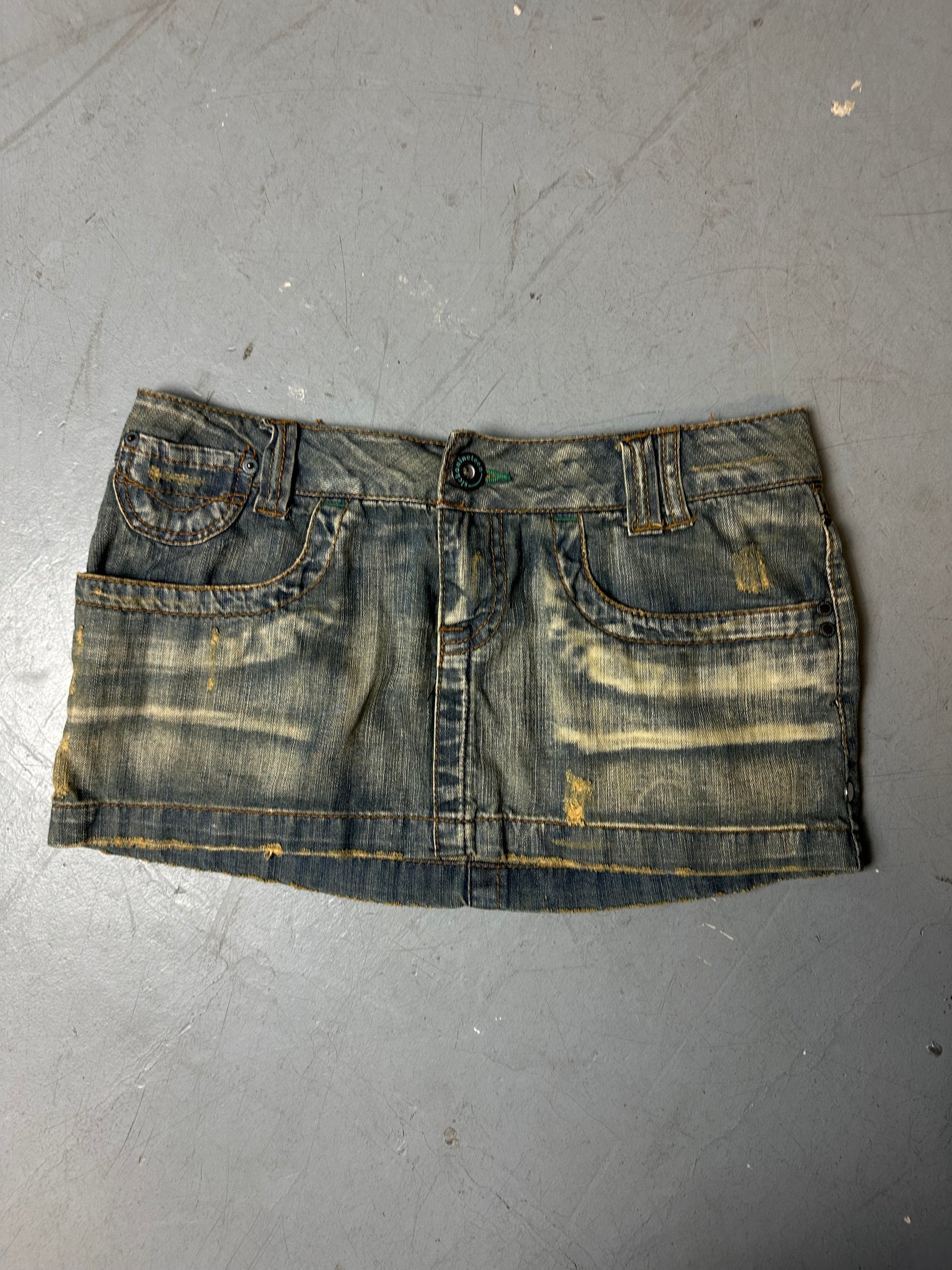 Vintage Dirty Washed Denim Mini Skirt M