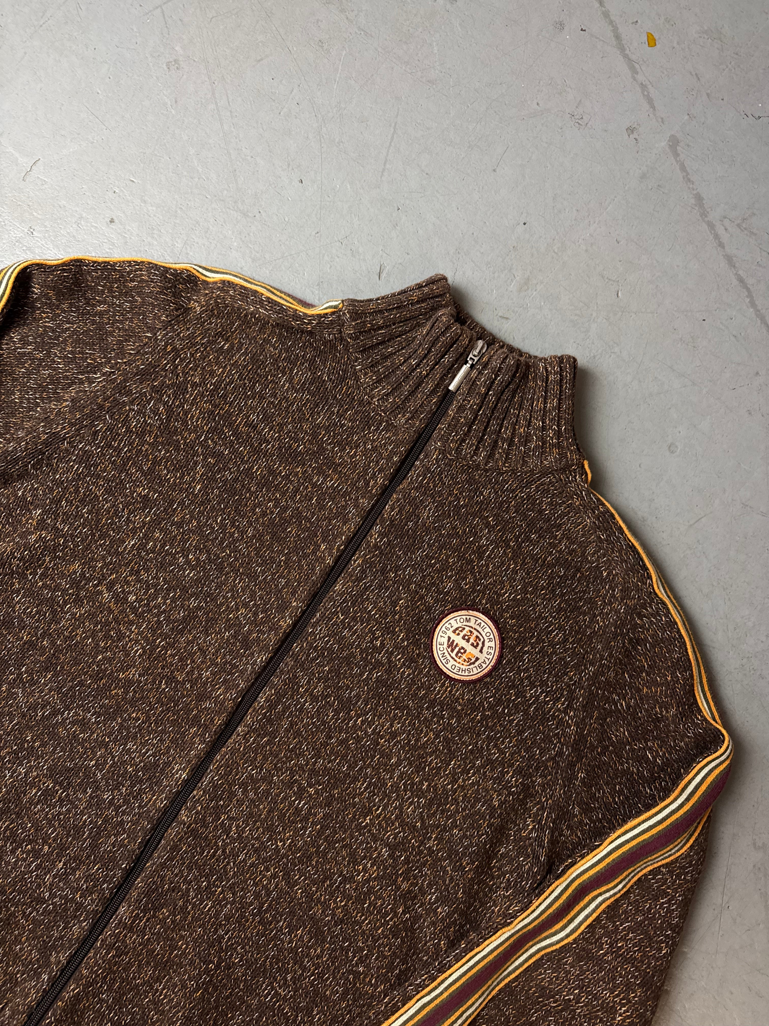 Vintage Tom Tailor Brown Knit Zip Up Sweater L