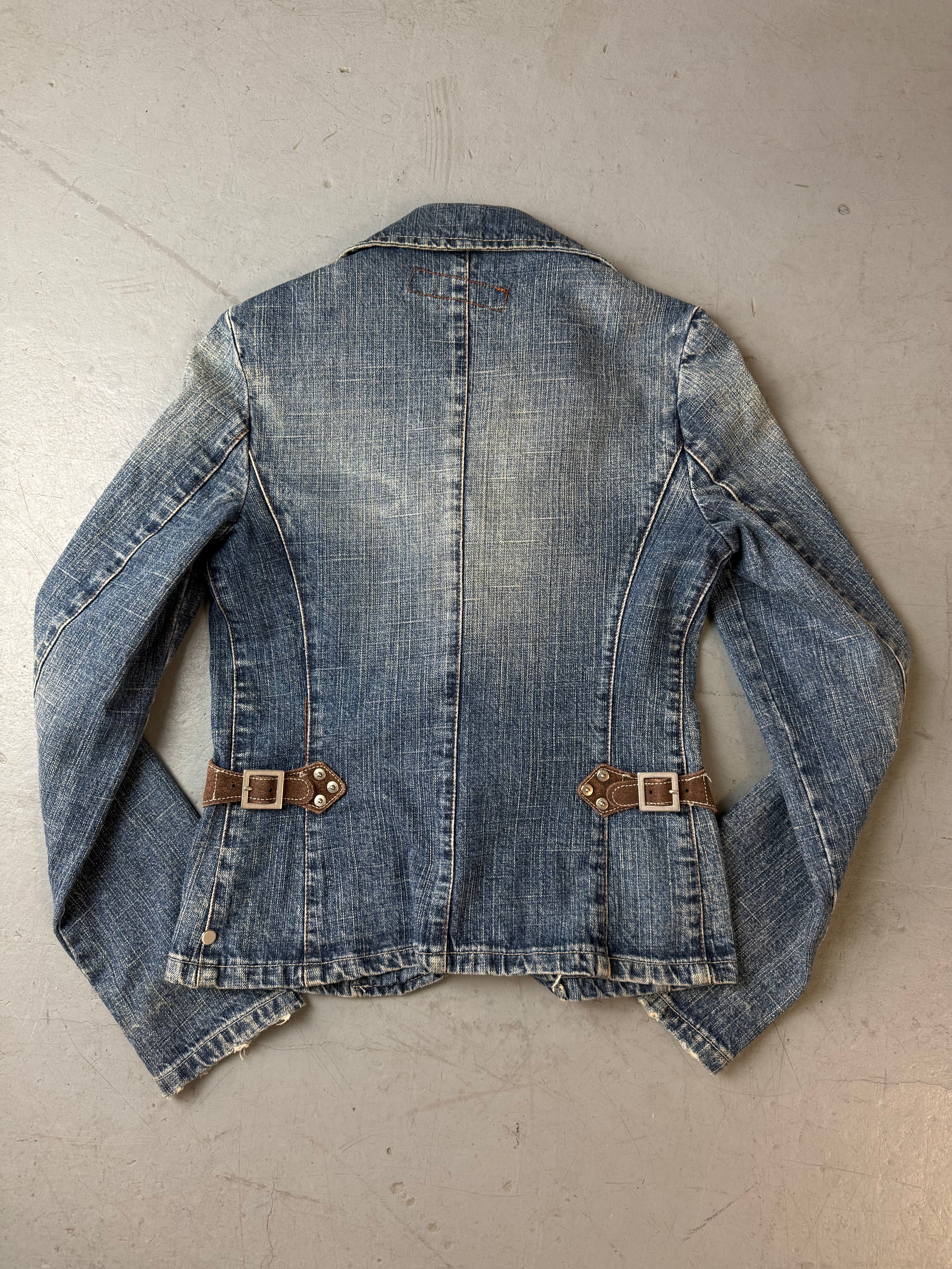 Vintage Fly Girl Denim Blazer Jacket für Damen . Y2K Second Hand 2000s Fashion