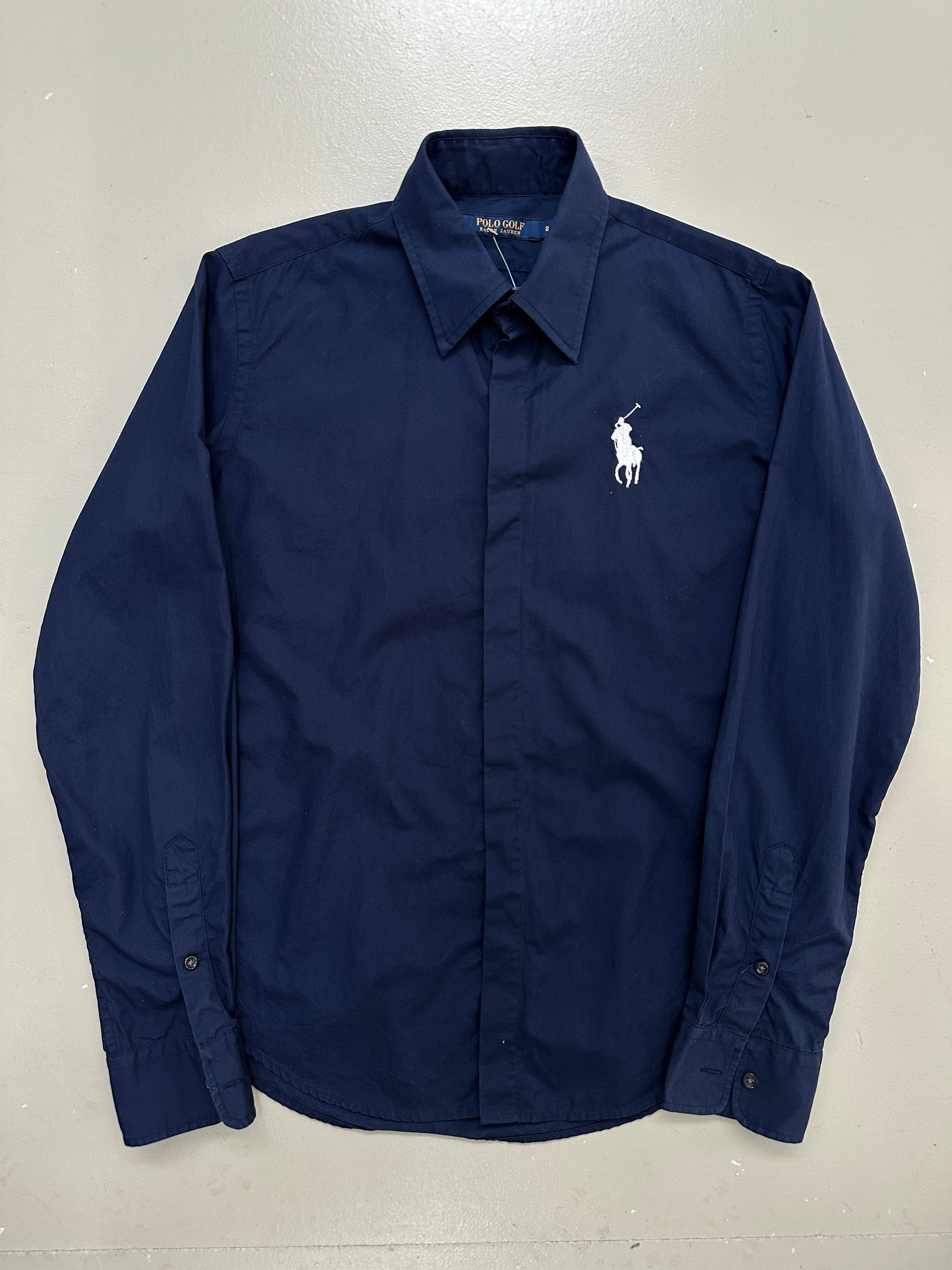 Vintage Polo Ralph Lauren Dark Blue Button Up Shirt für Frauen. Y2K Second Hand 2000s Fashion