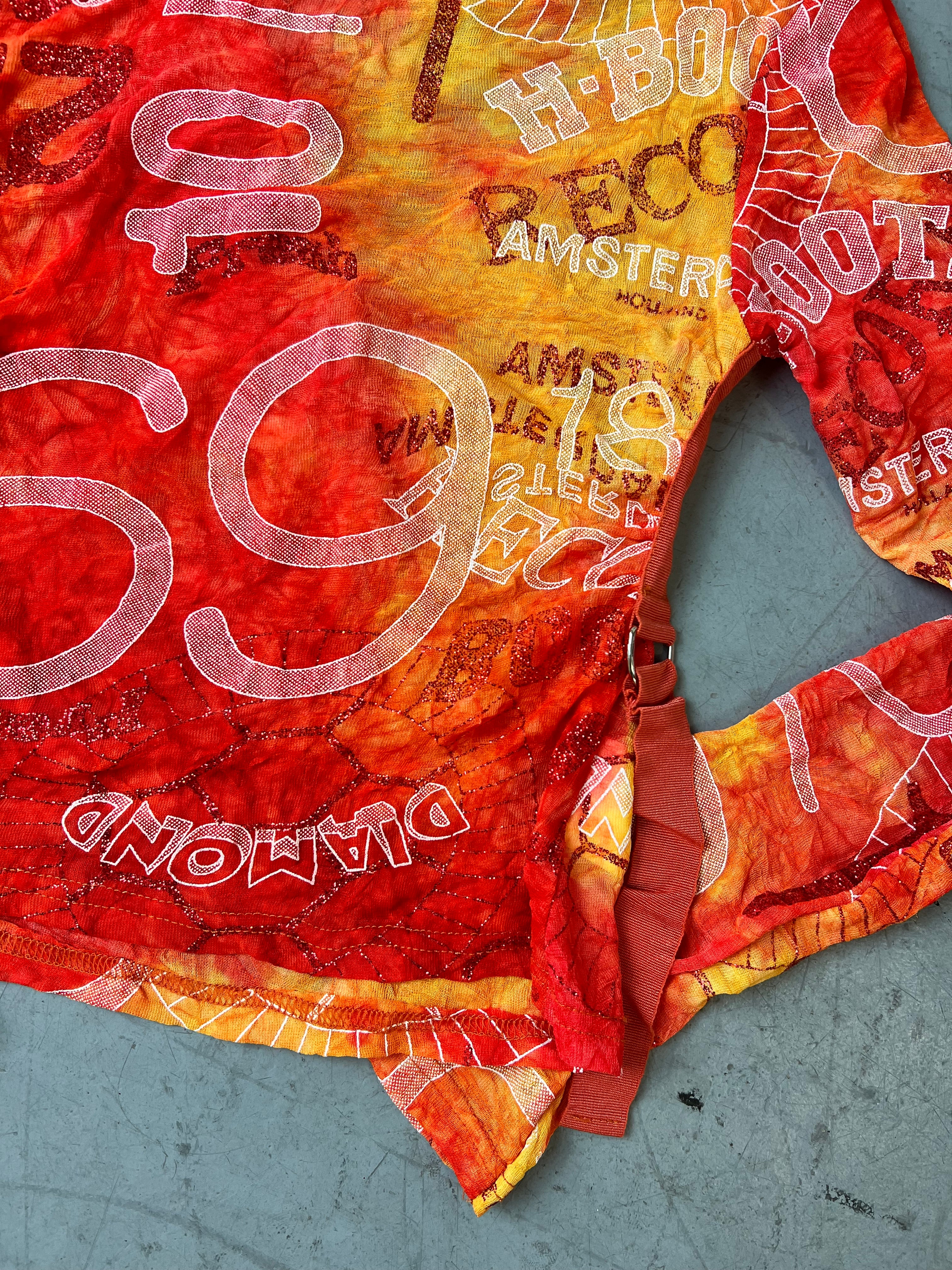 Vintage Orange Cropped Glittery Longsleeve Für Damen. Y2K Second Hand 2000s Fashion