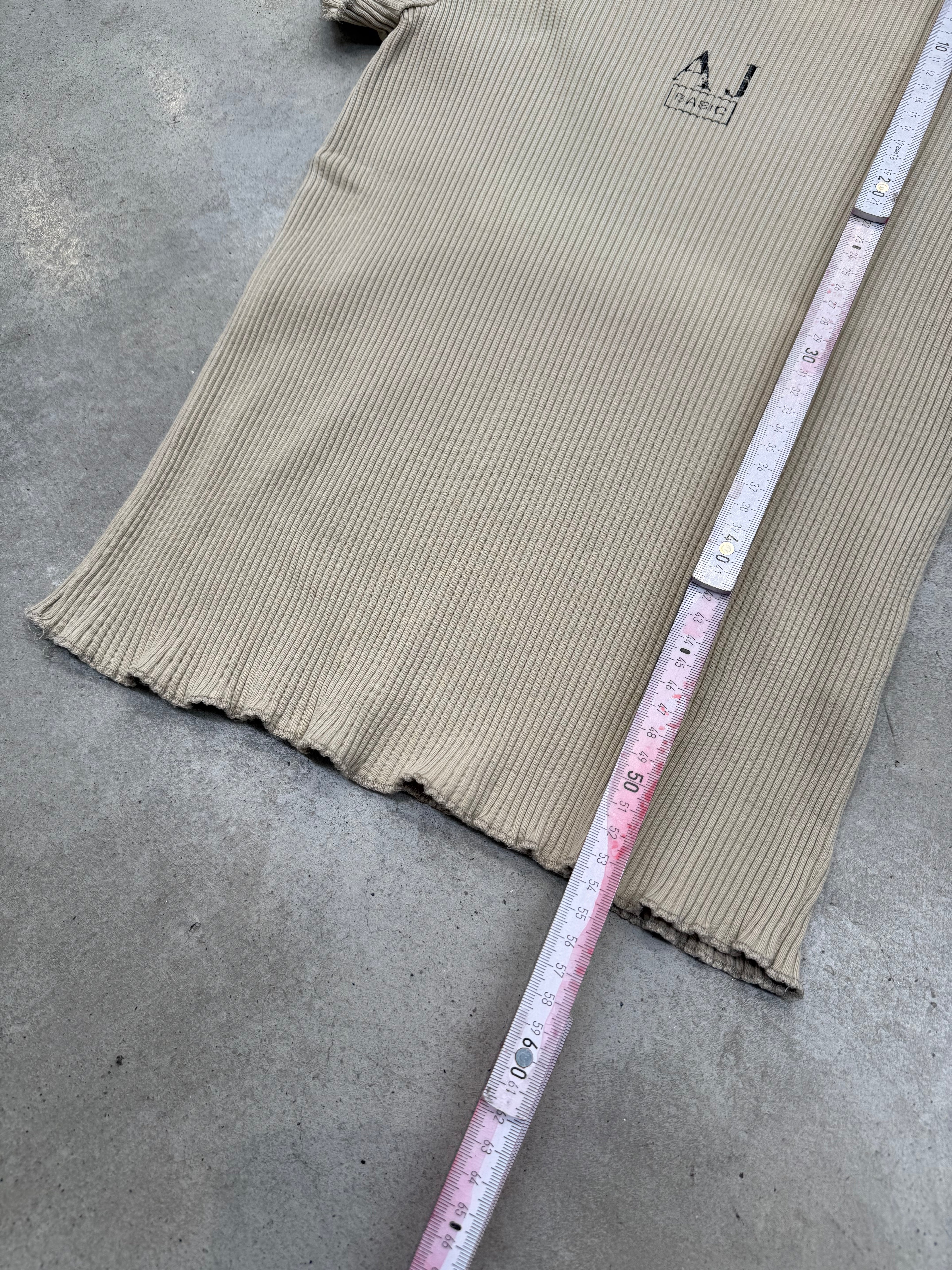 Vintage Armani Jeans Beige Ribbed T-Shirt S/M