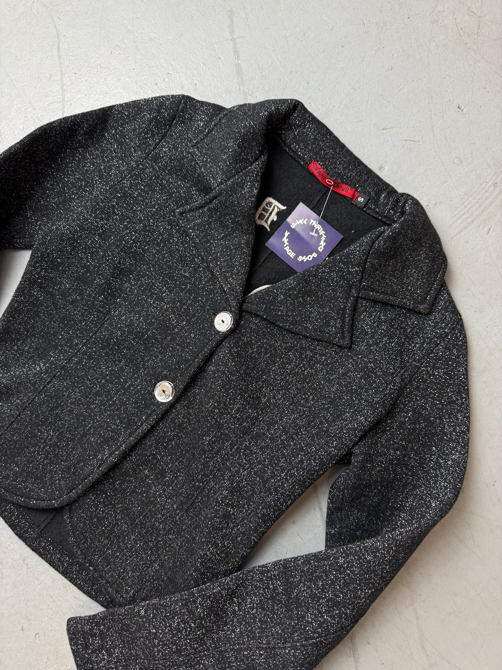 Vintage Angel Devil Black Glitter Blazer XS