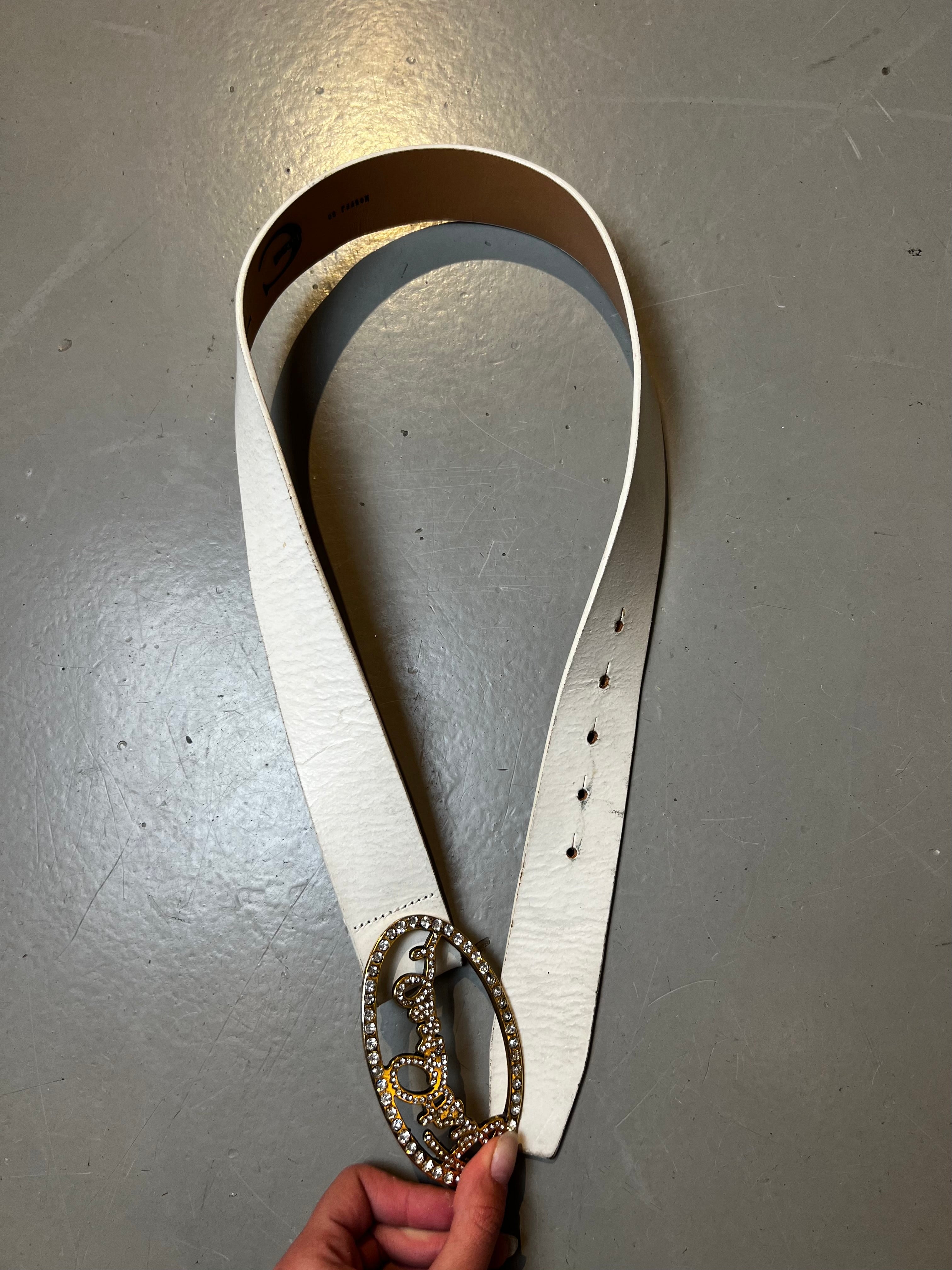 Vintage JustCavalli White Belt with Gold Buckle
