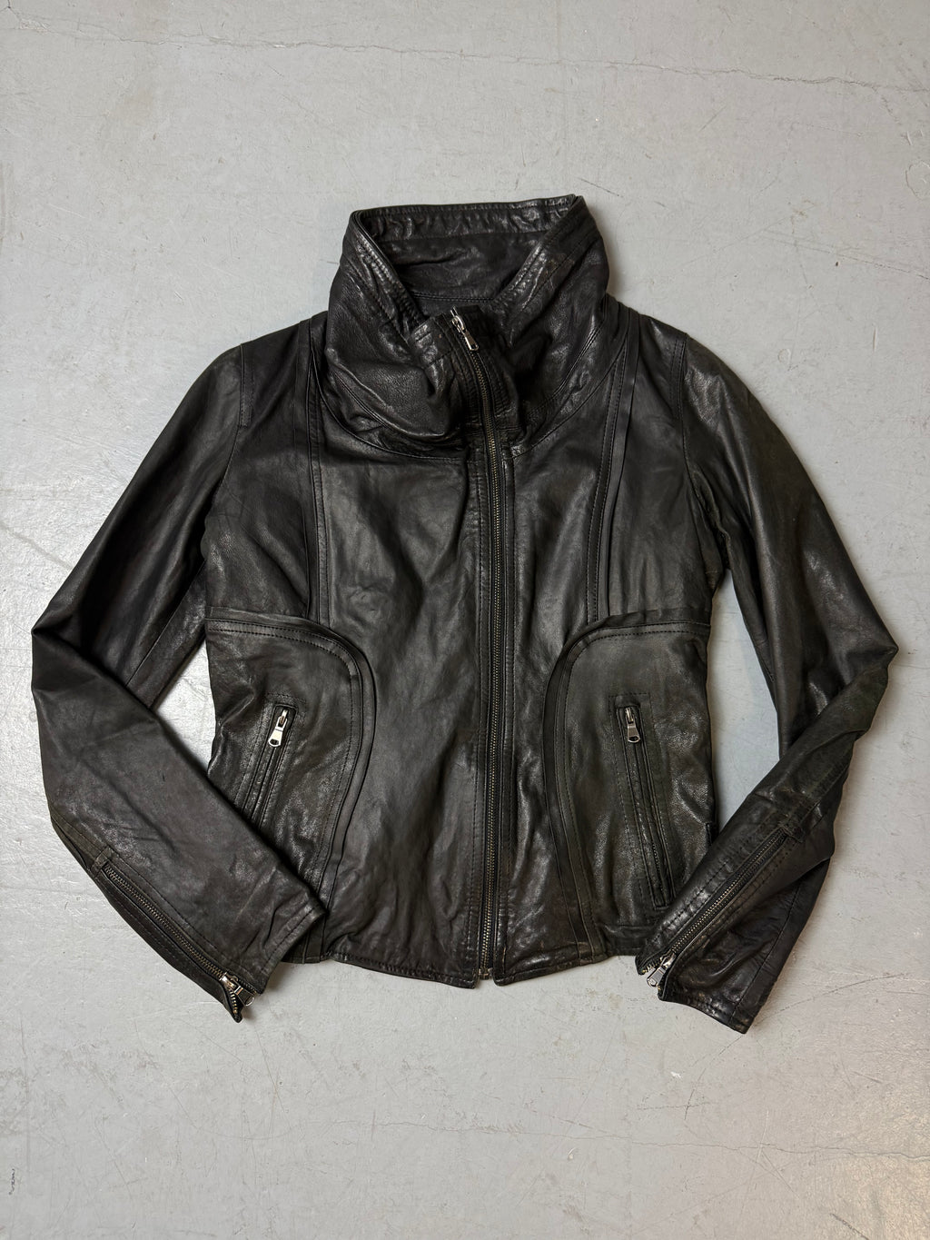 Vintage Black Turtleneck Leather Jacket S