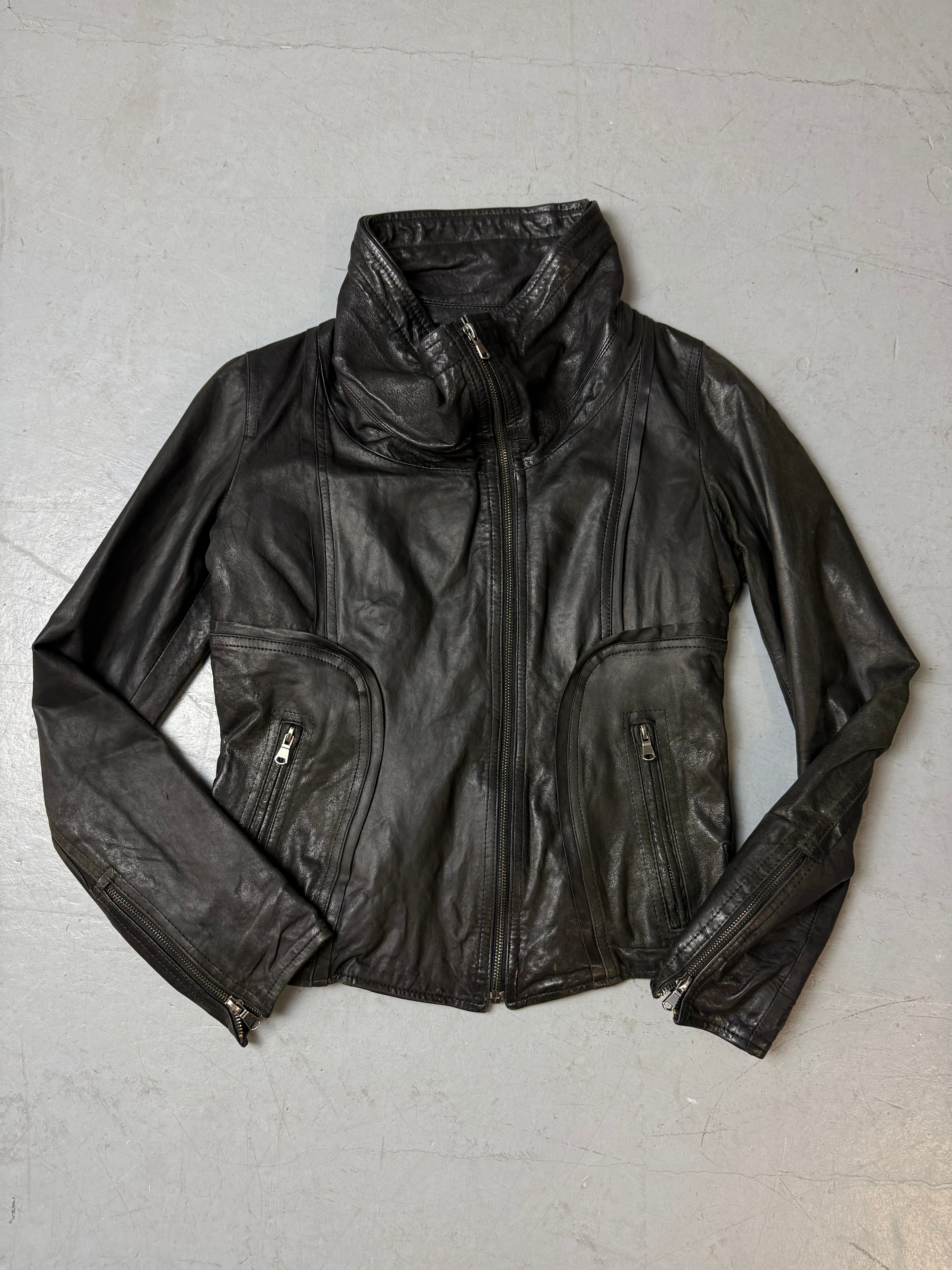 Vintage Black Turtleneck Leather Jacket S