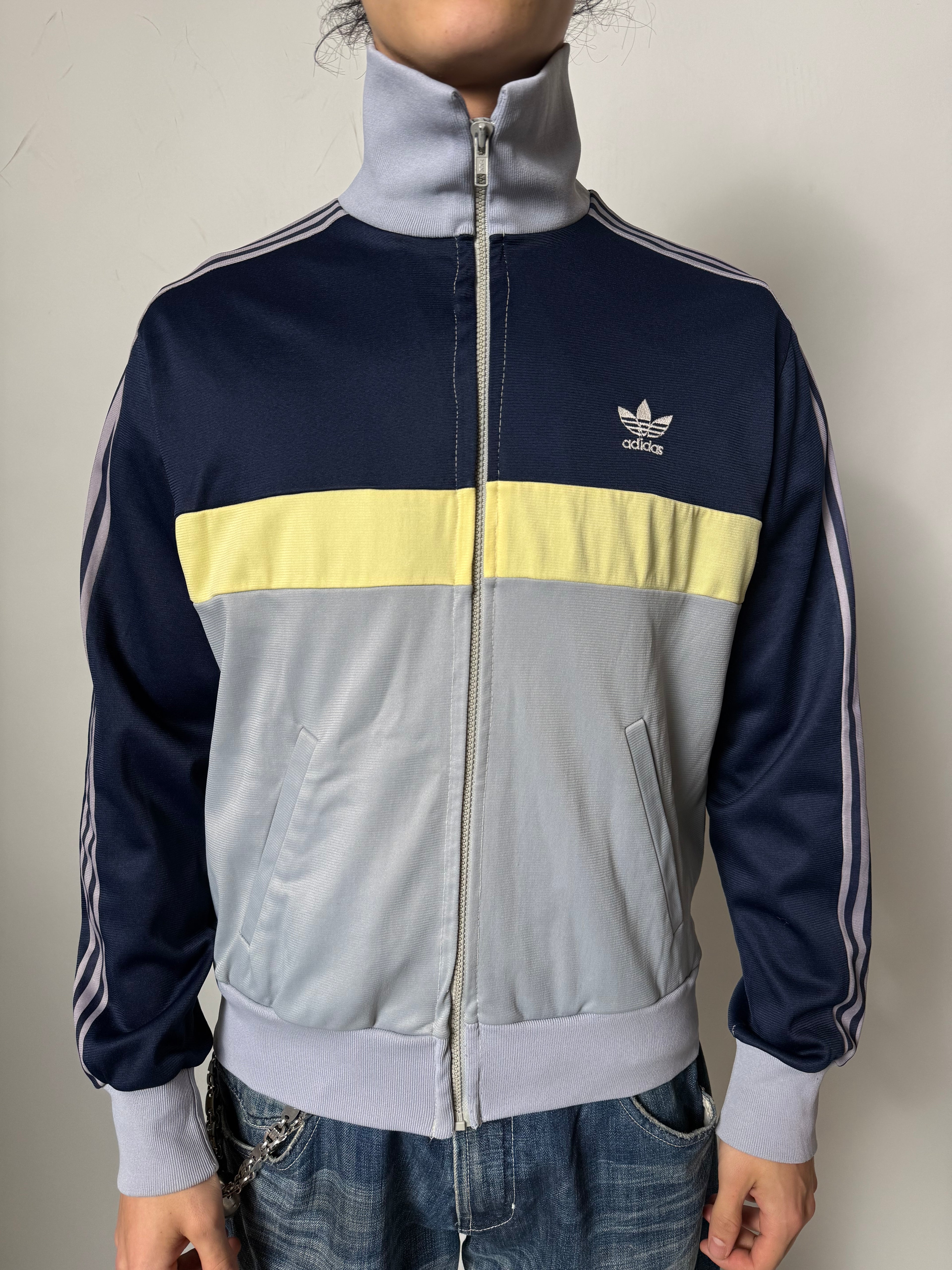 Vintage Adidas Blue and Grey Track Jacket M