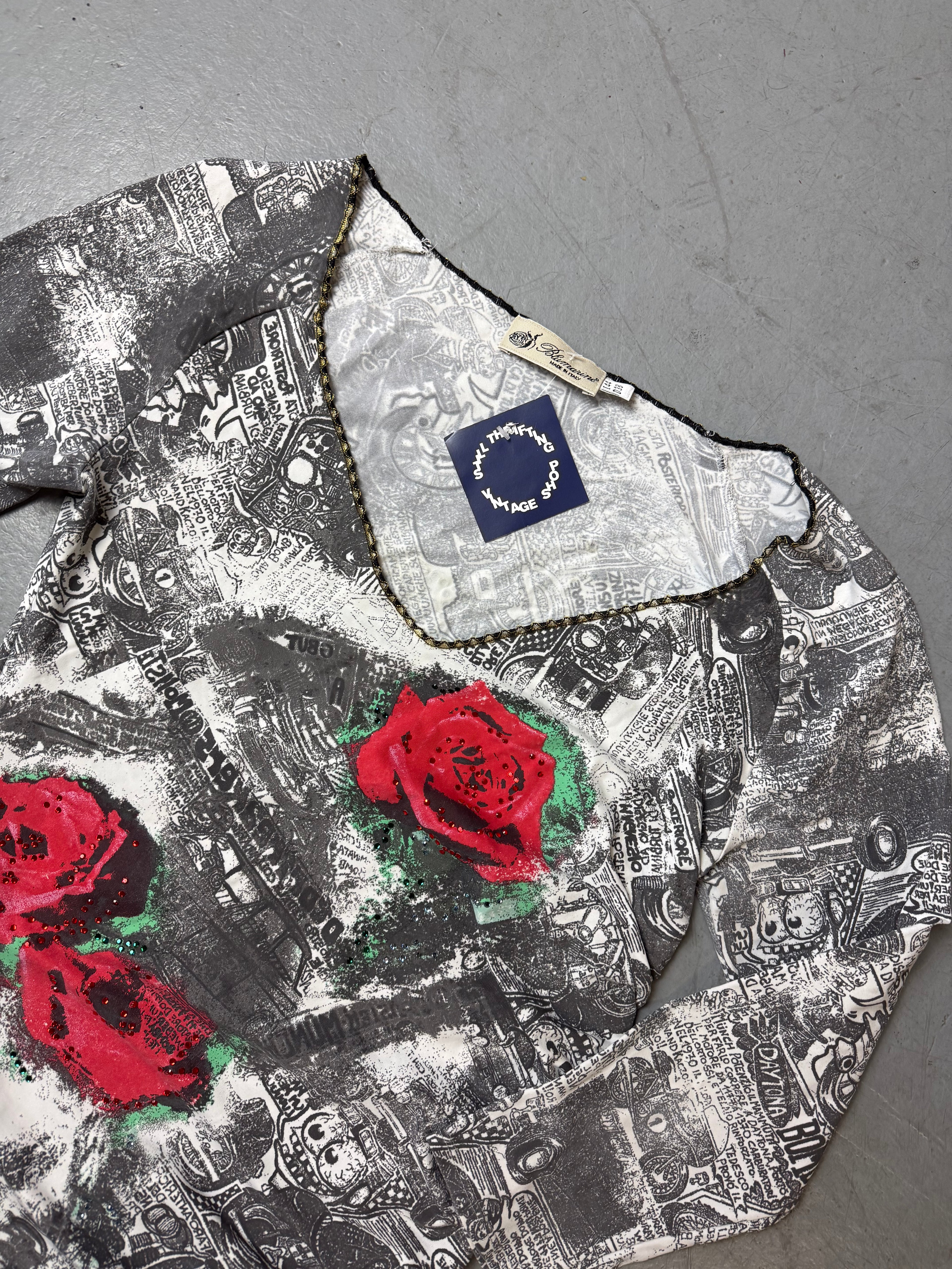 Vintage Blumarine Printed Half Sleeve Top M