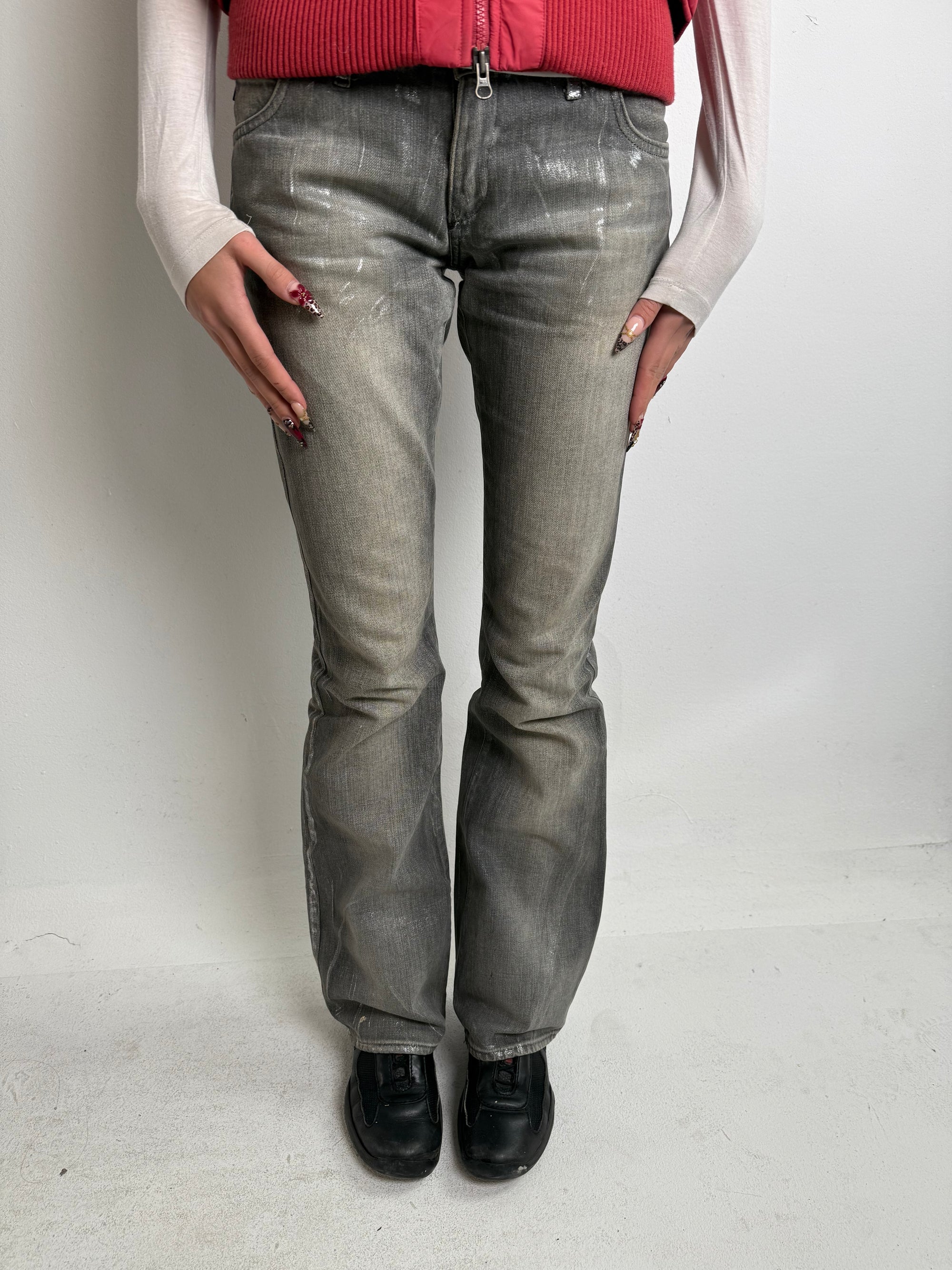Vintage just cavalli low waist shimmery gold silver bootcut denim Y2K