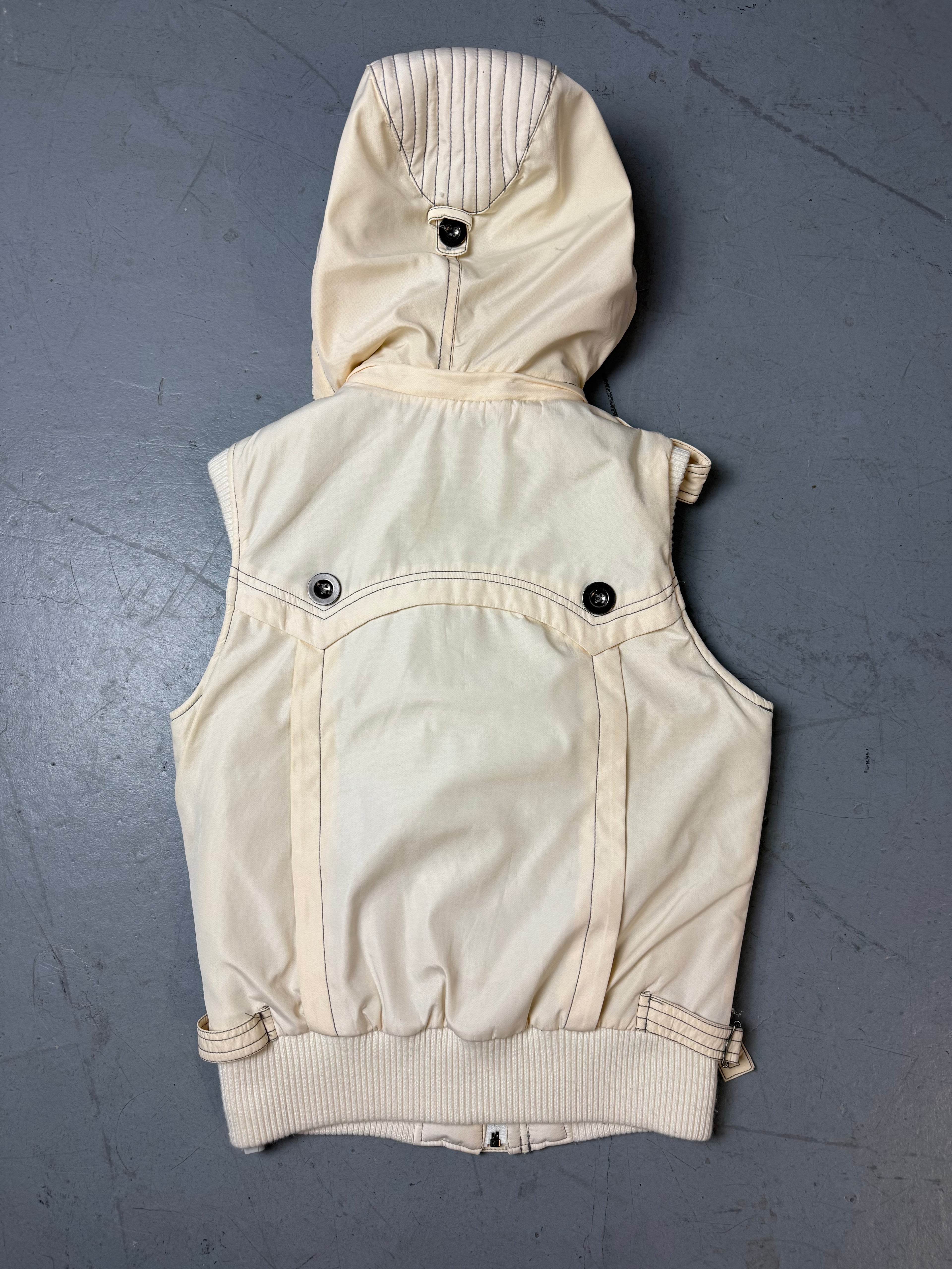 Produktbild von Vintage Beige Gorpcore Hooded Puffer Vest Von hinten