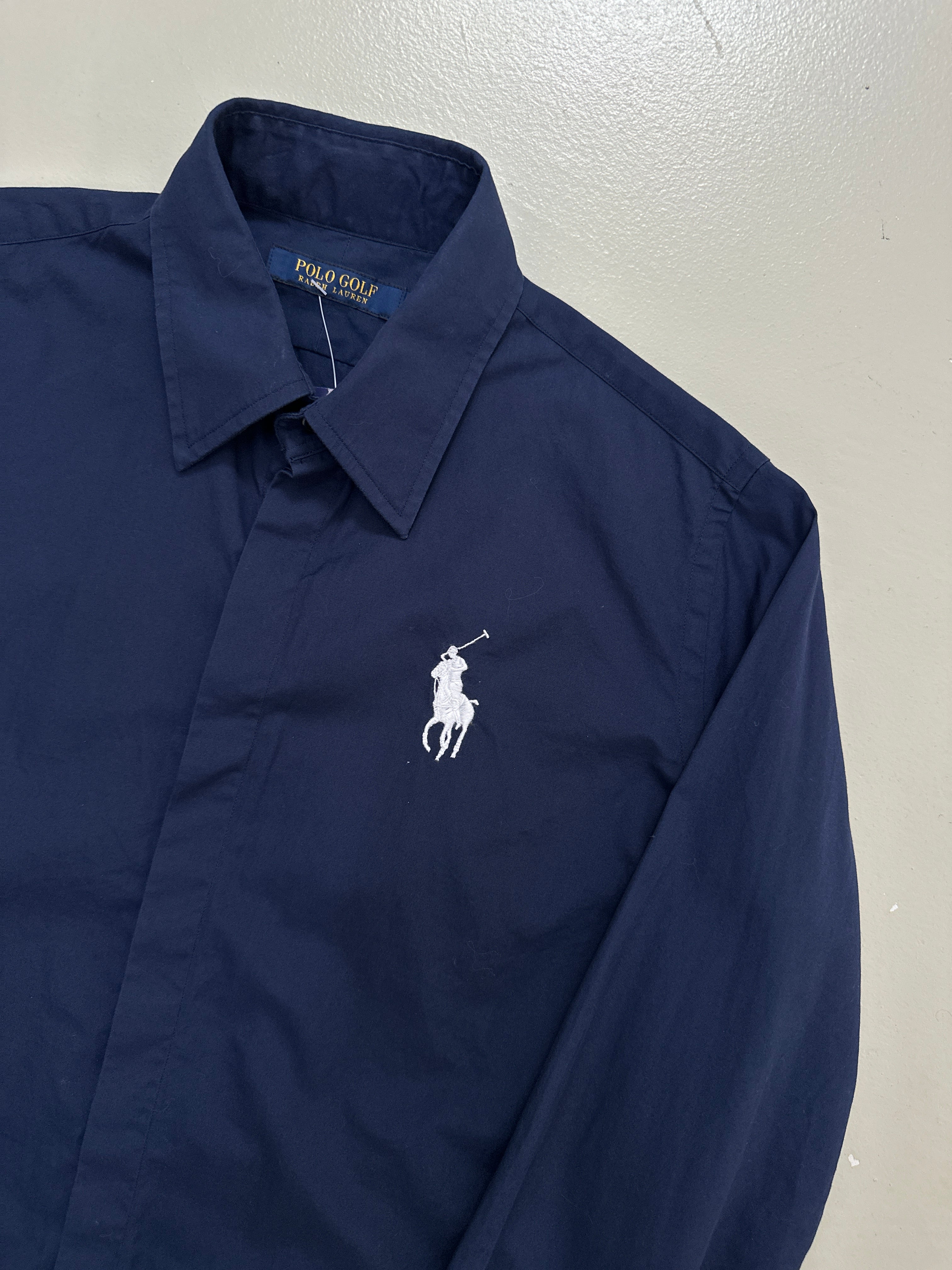 Vintage Polo Ralph Lauren Dark Blue Button Up Shirt für Frauen. Y2K Second Hand 2000s Fashion
