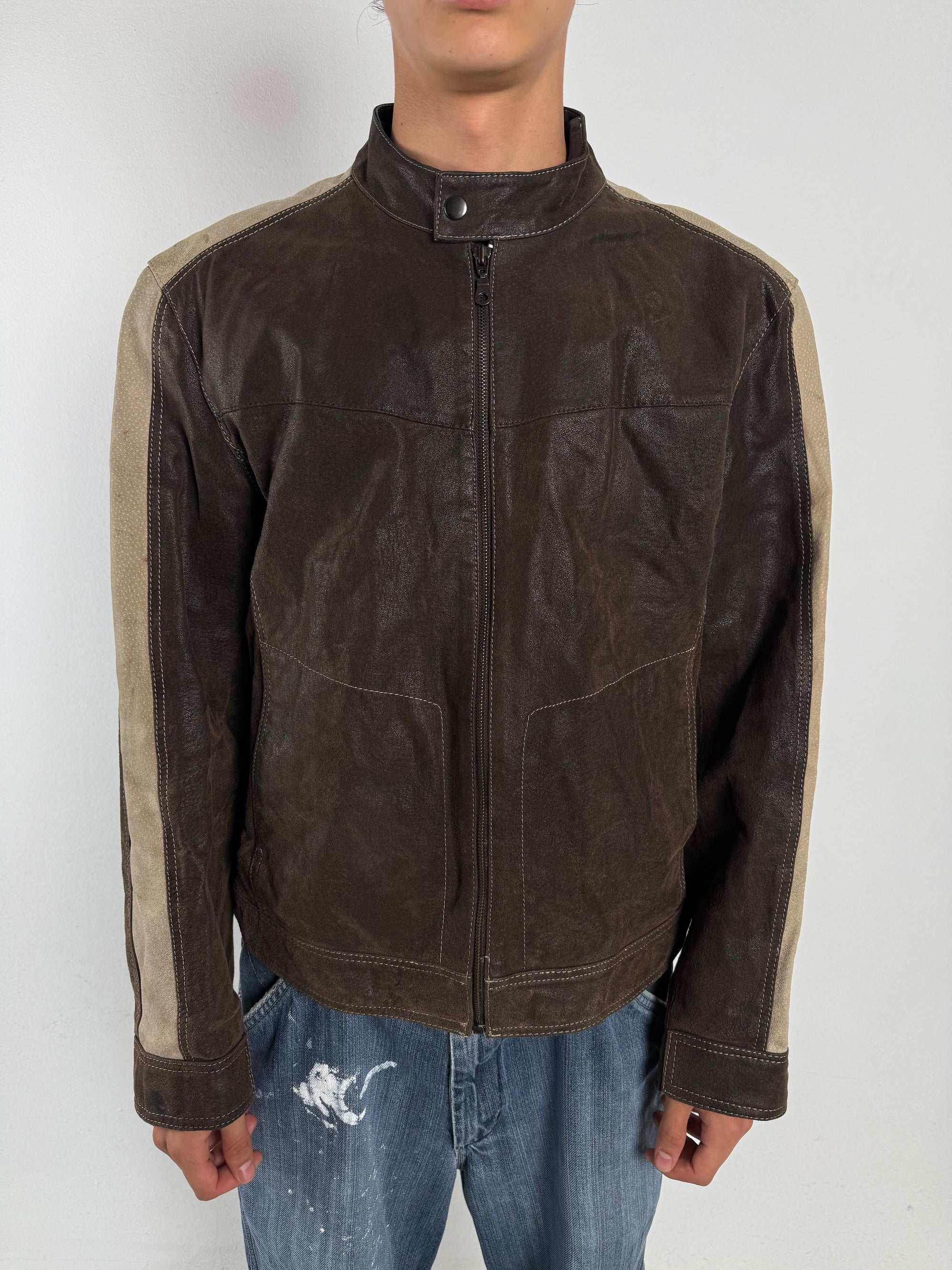 Vintage Brown and Beige Suede Leather Jacket M/L