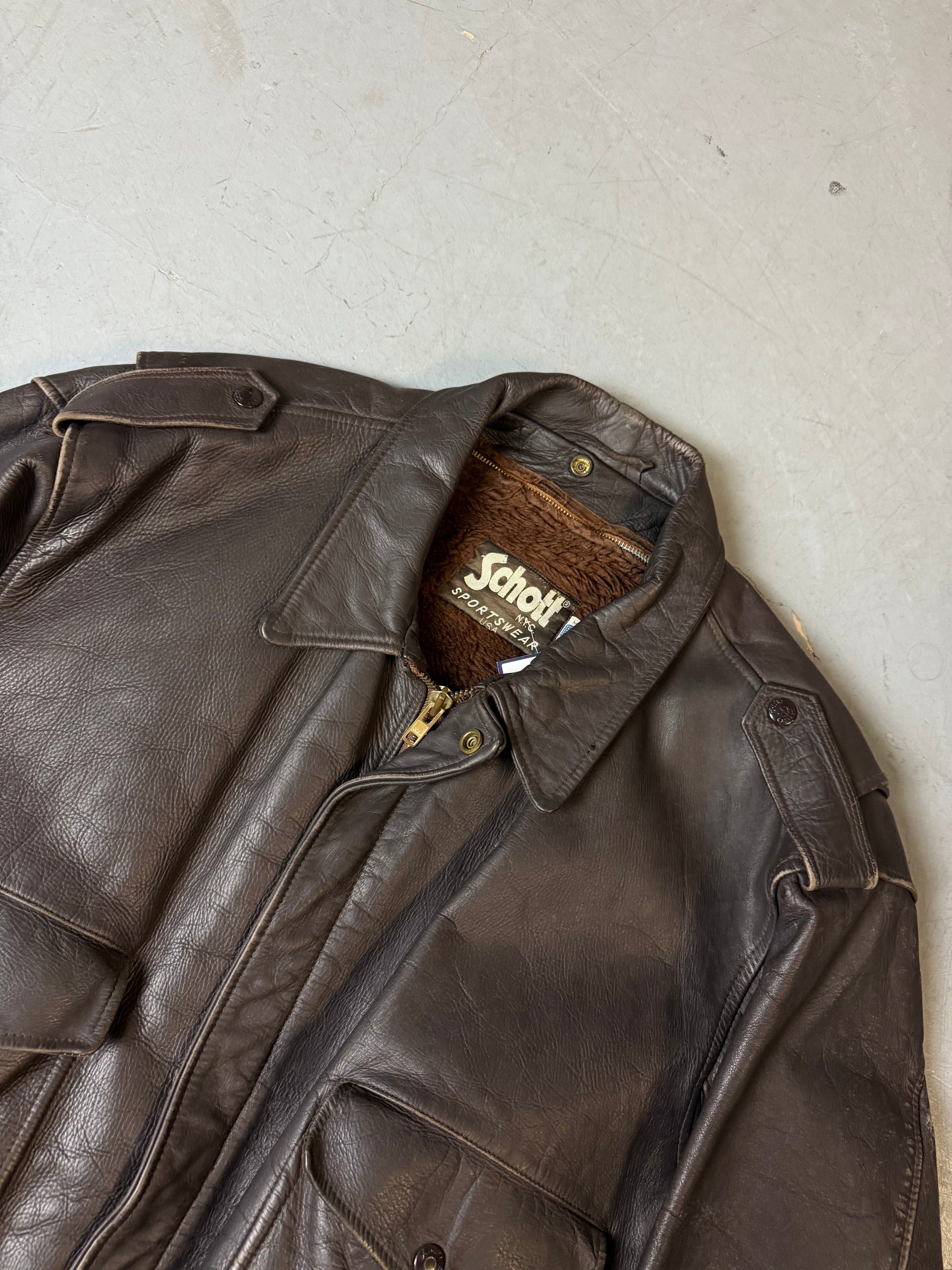 Vintage Schott Brown Heavy Leather Jacket L