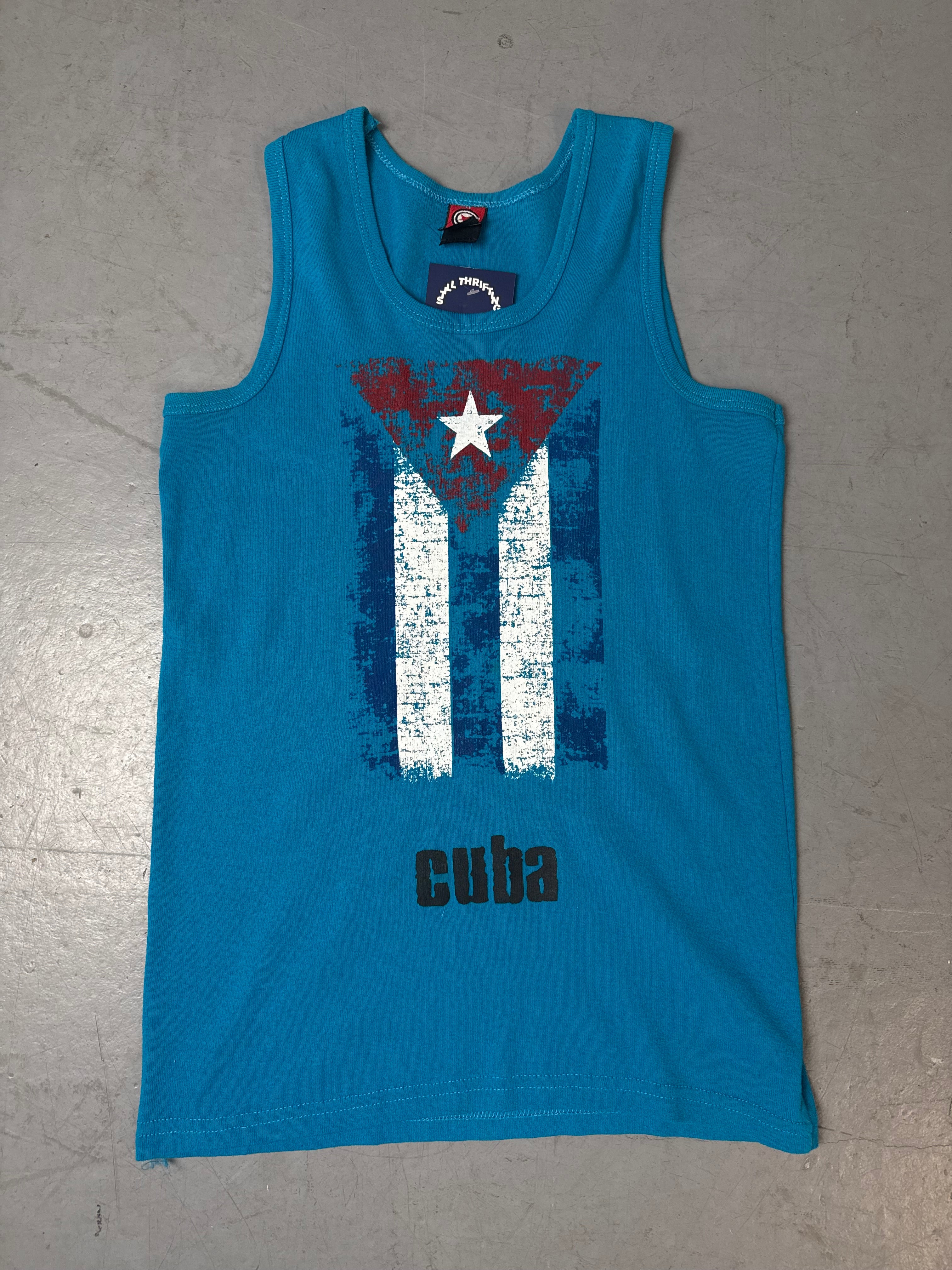 Produktbild von blauem Cuba Tank Top auf grauem Boden
