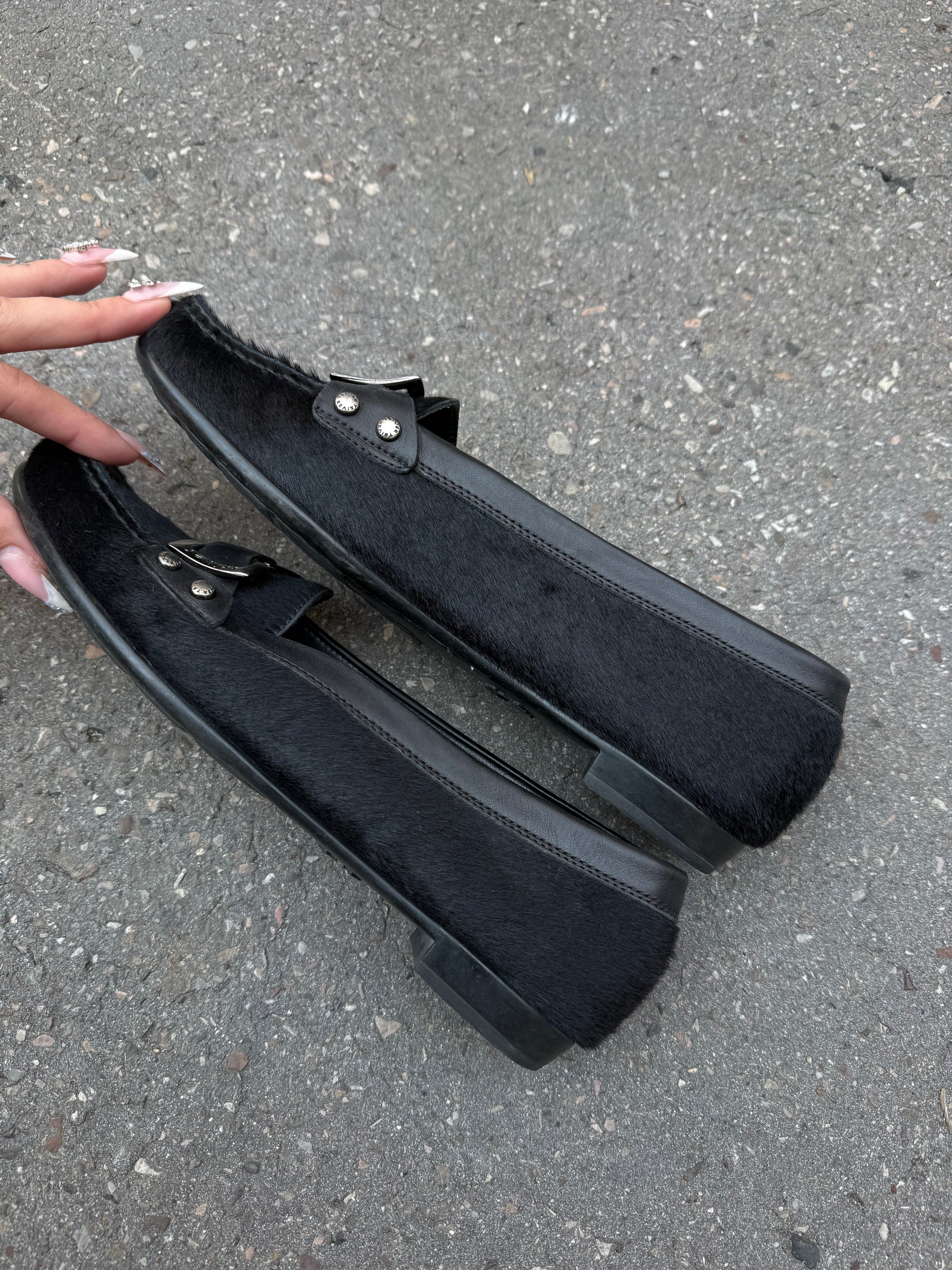 Vintage Faux Fur Black Loafer 39