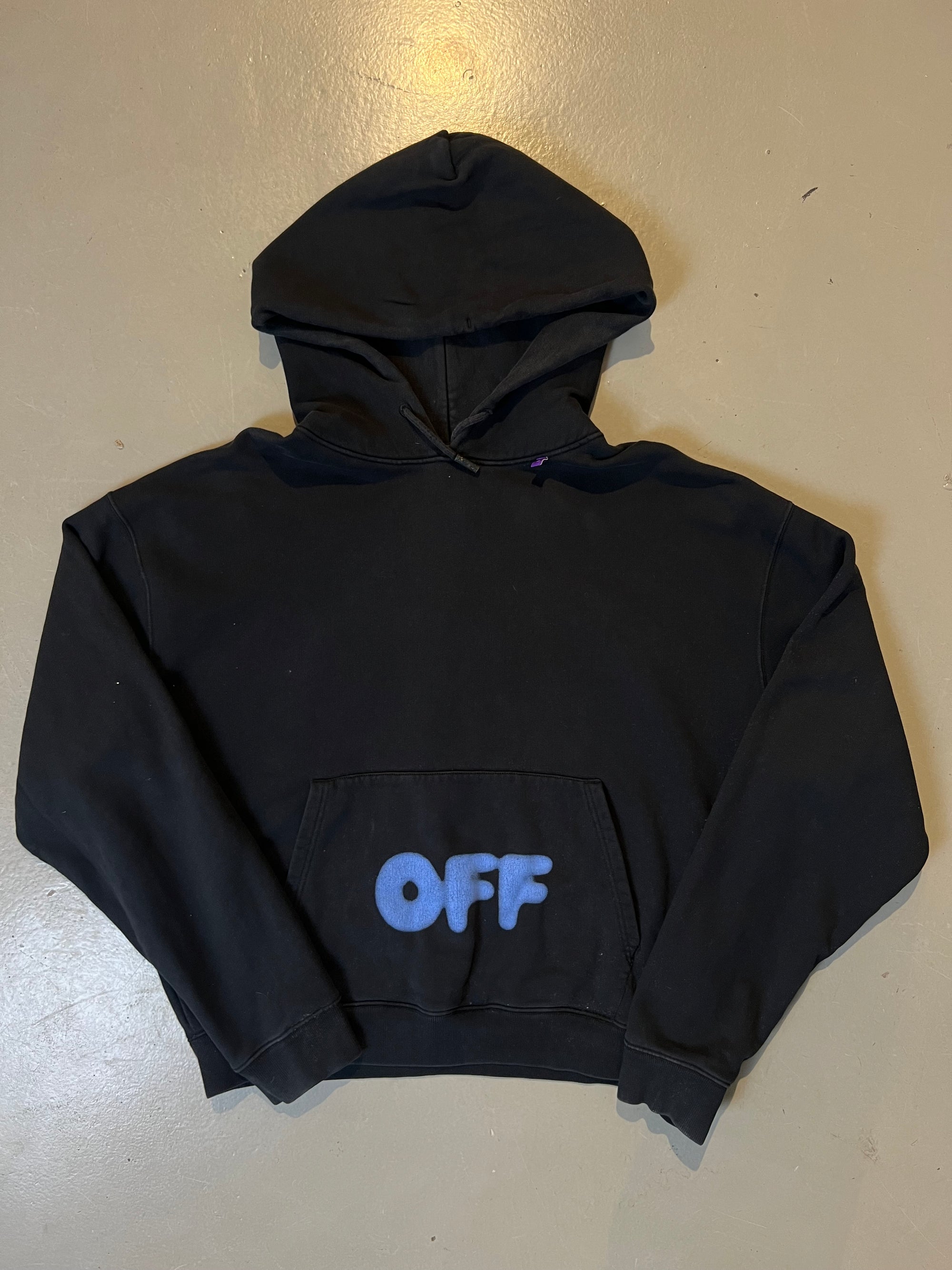 Vintage Black Off White Print Hoodie L/XL