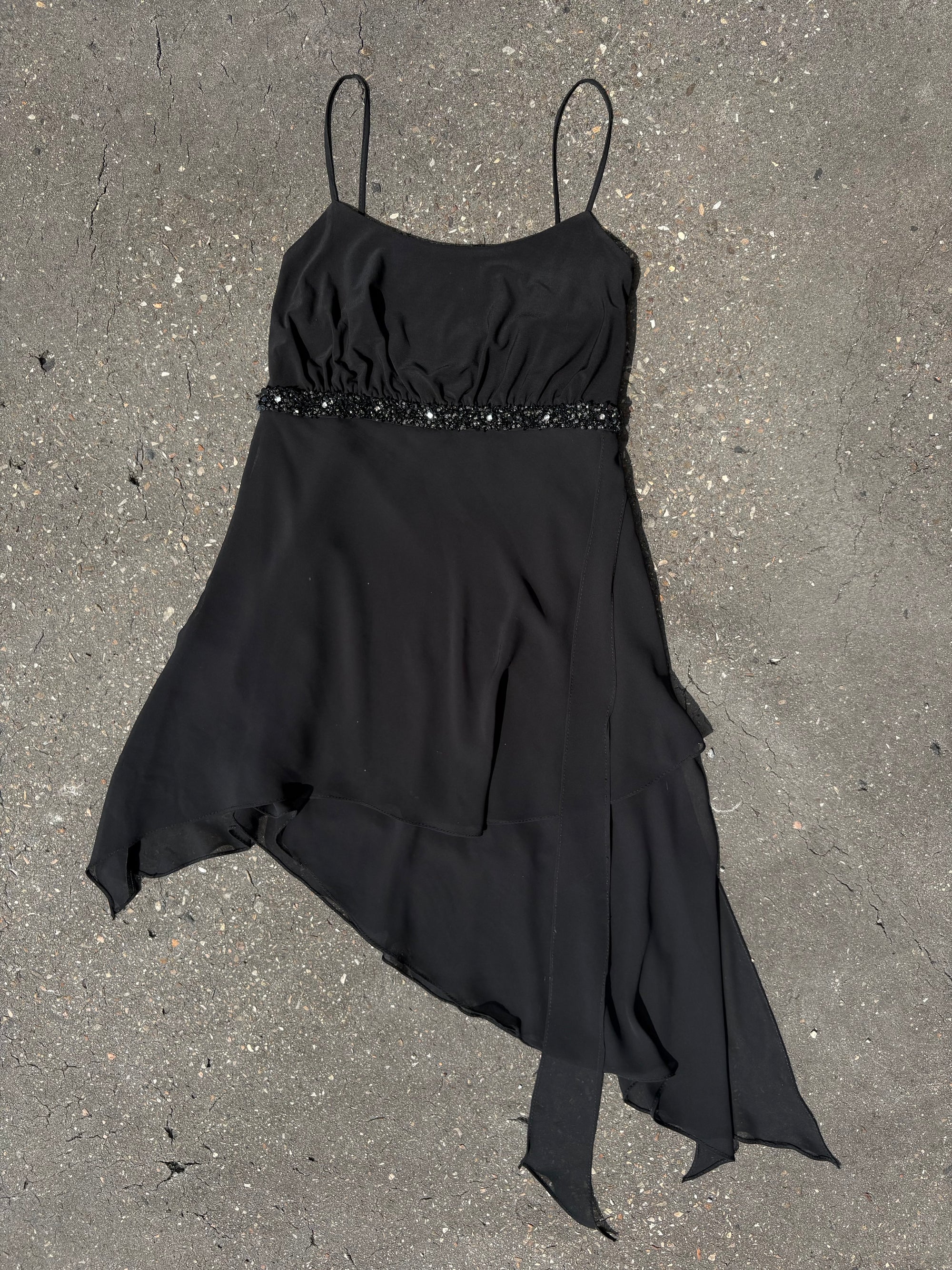 Vintage Black Asymmetric Mesh Top S