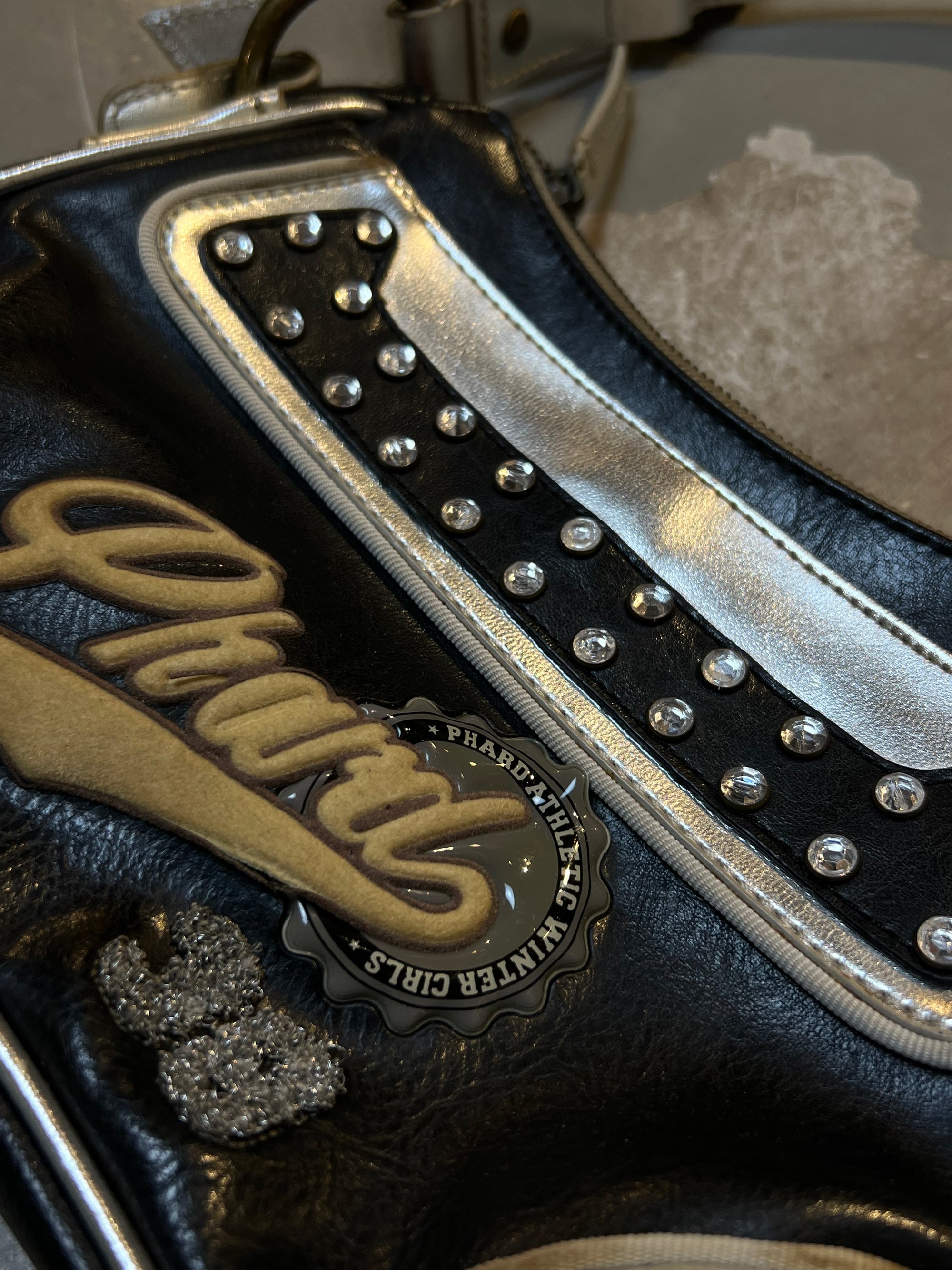 Vintage Black and Silver Phard Mini Bag With Rhinestones