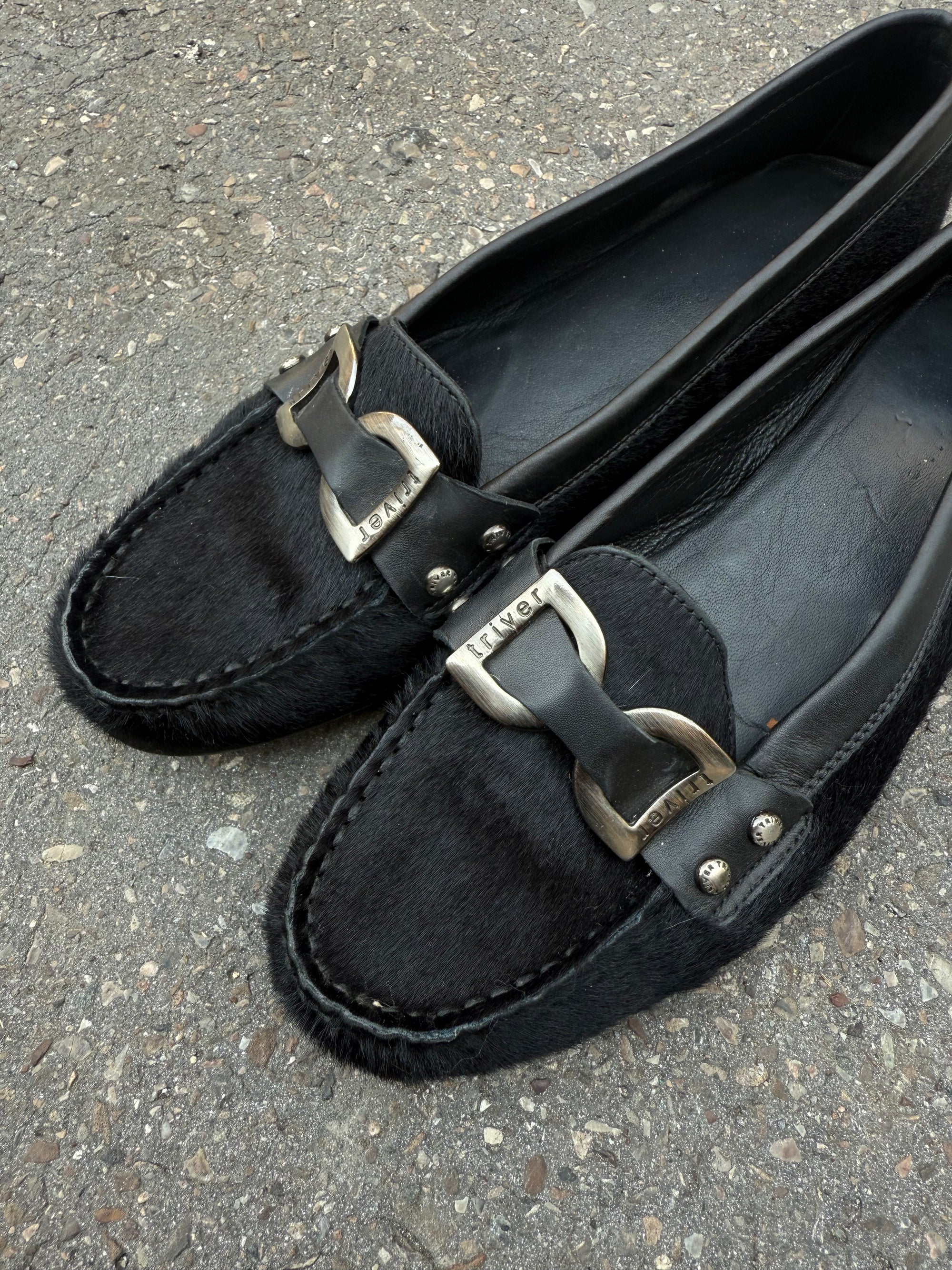 Vintage Faux Fur Black Loafer 39