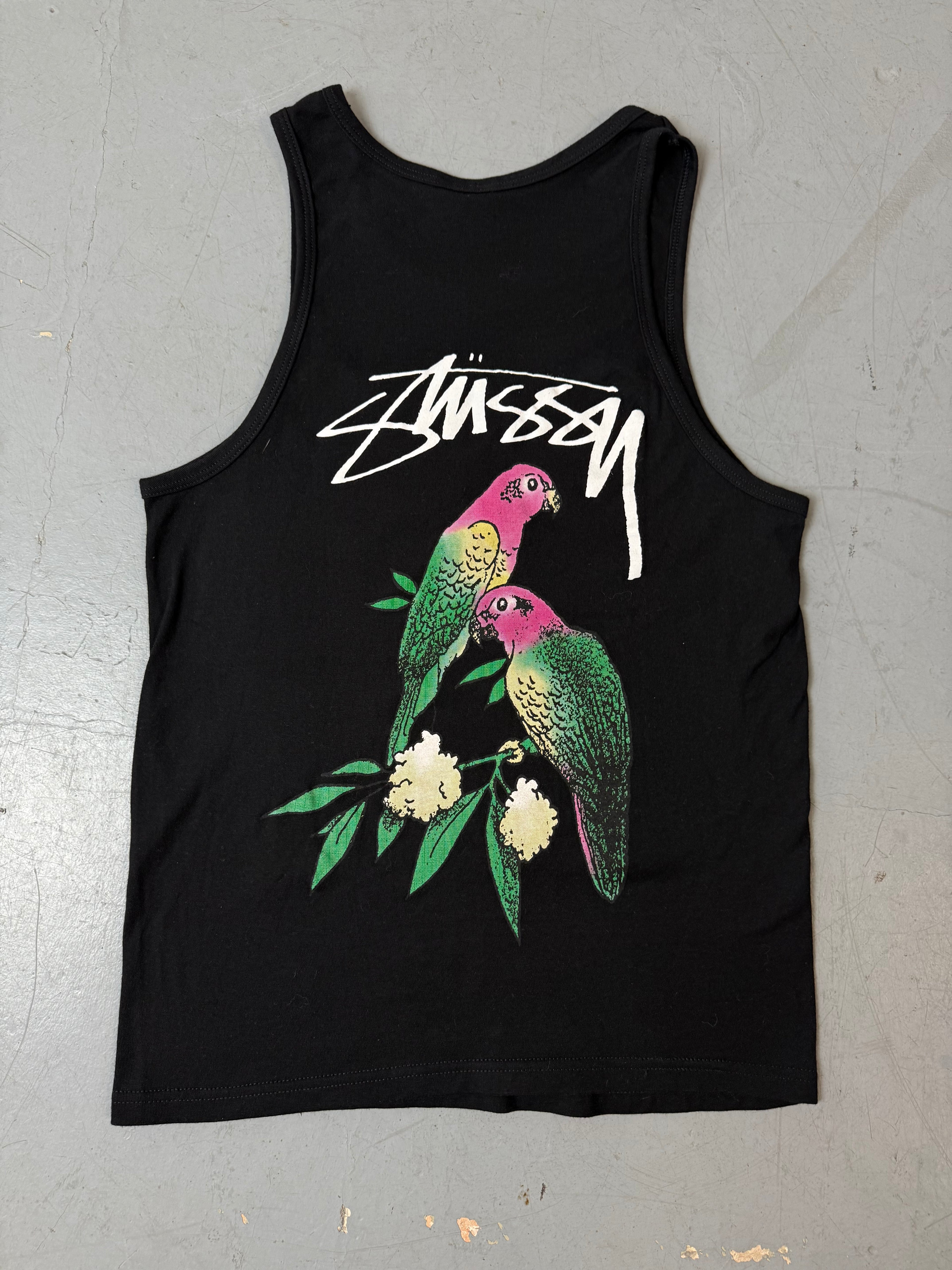 Vintage Stüssy Black Parrot Tank Top M