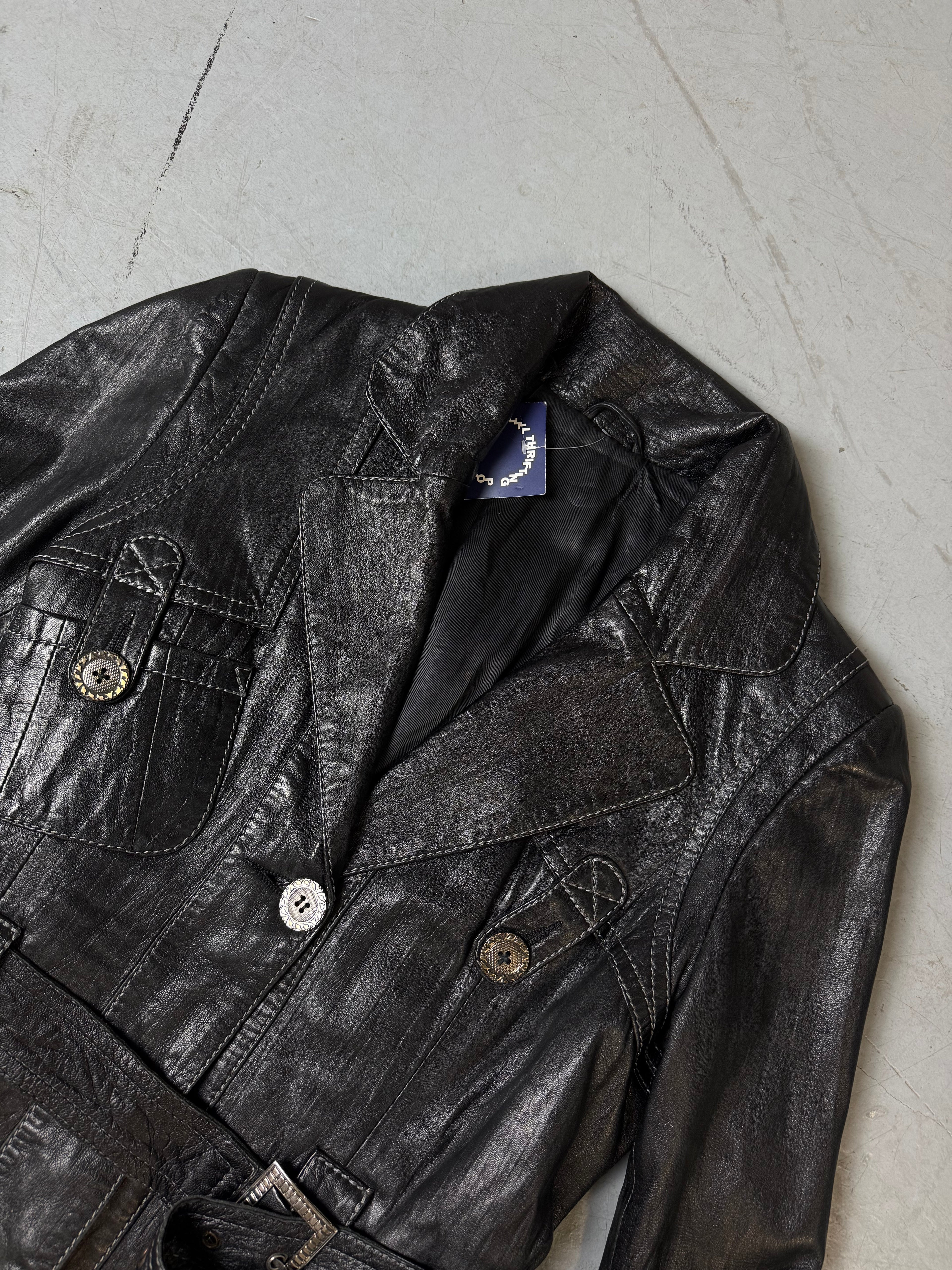 Vintage Black Faux Leather Blazer M