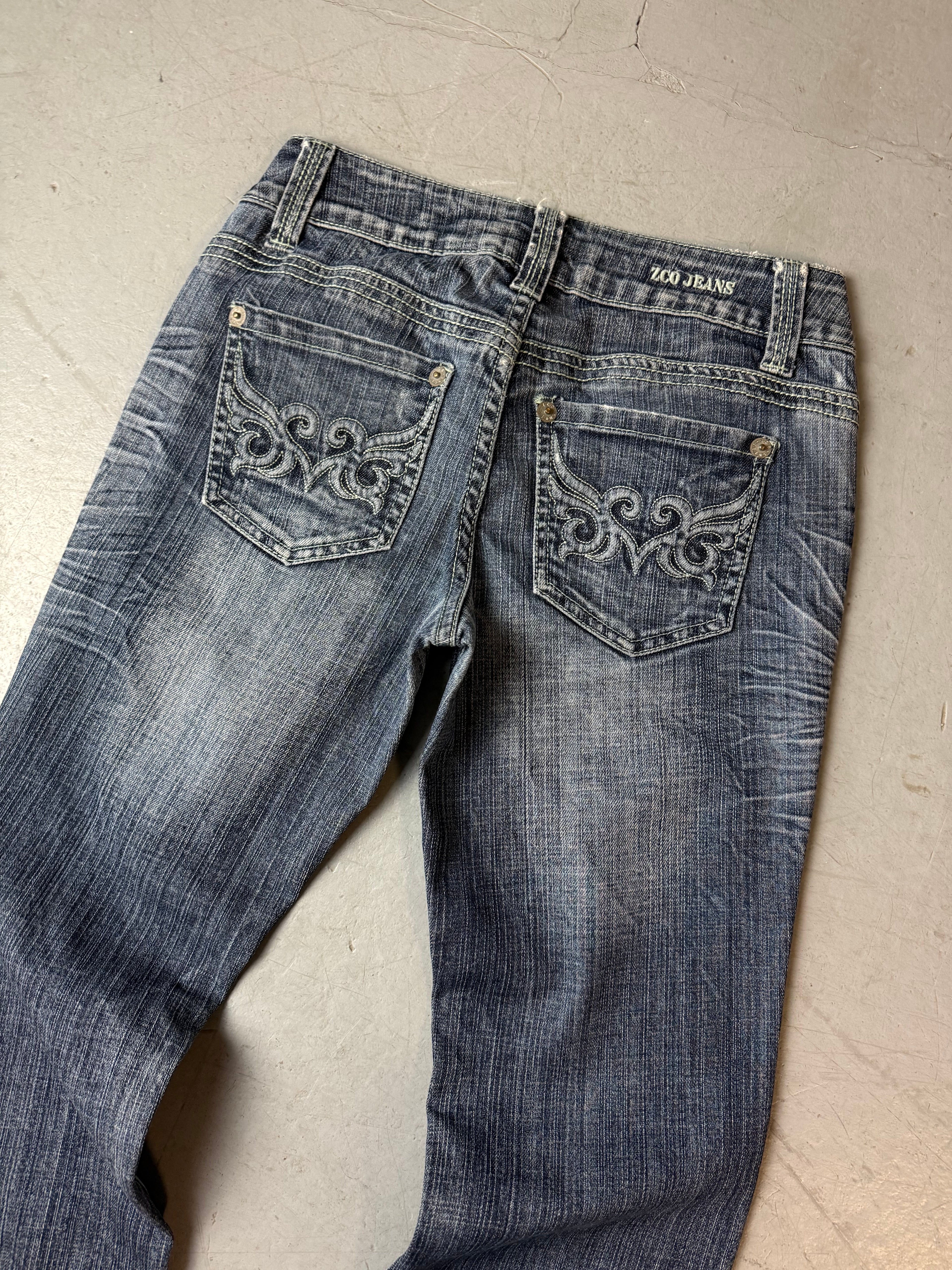 Vintage Zoojeans Tribal Backprint Low Waist Bootcut Jeans S/M