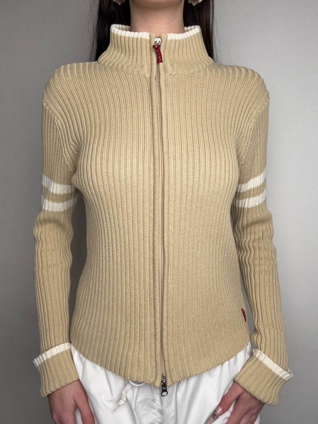 Vintage Y2K beige knit zipper 