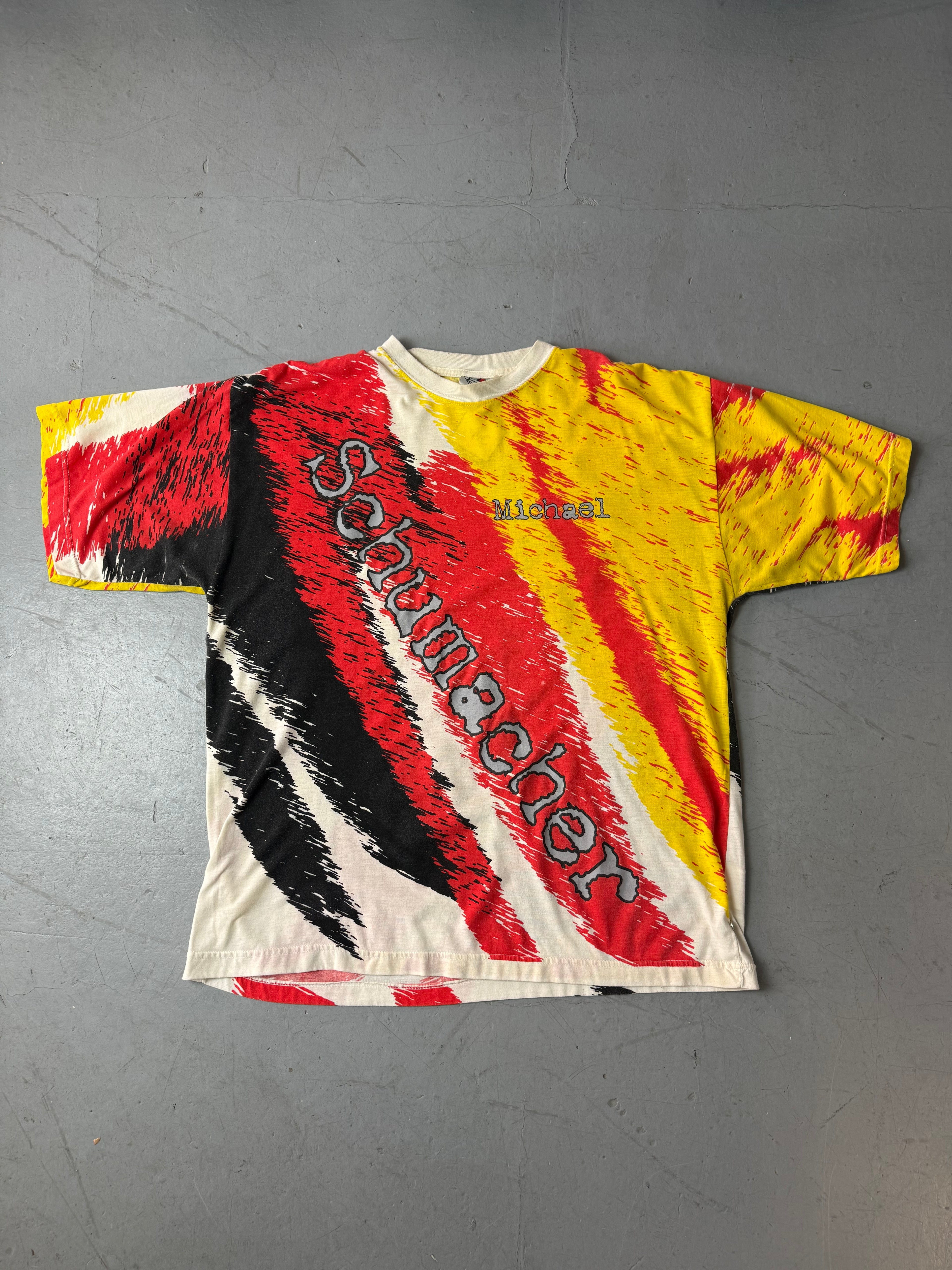 Vintage Michael Schuhmacher buntes Tshirt für Herren y2k 2000s Fashion 