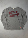 Vintage Russell Athletic Grey Longsleeve Whit a small letter for boys. Y2K Second Hand 2000s Fashion 