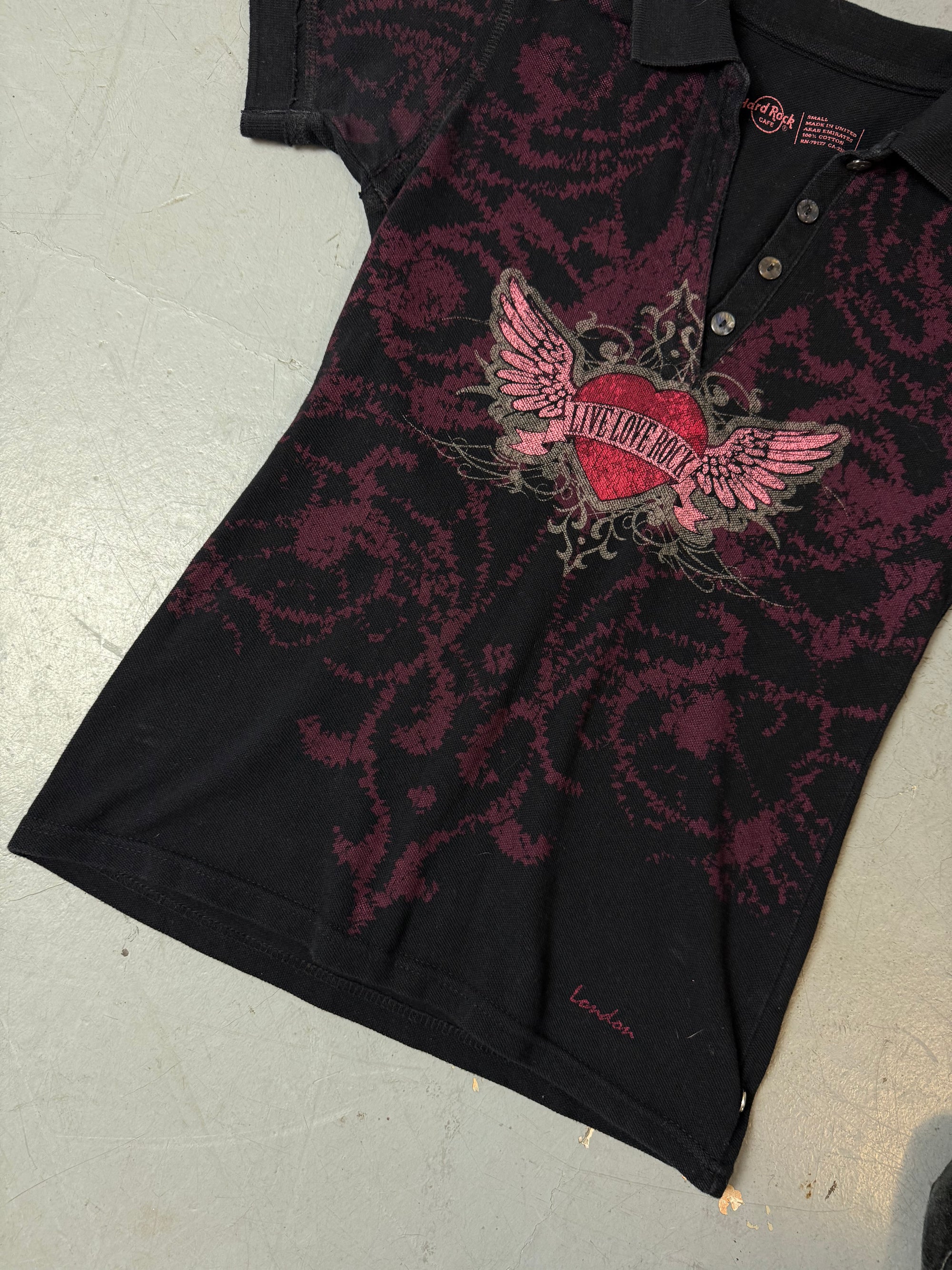 Vintage Hard Rock Café „Live Love Rock“ Printed Polo S