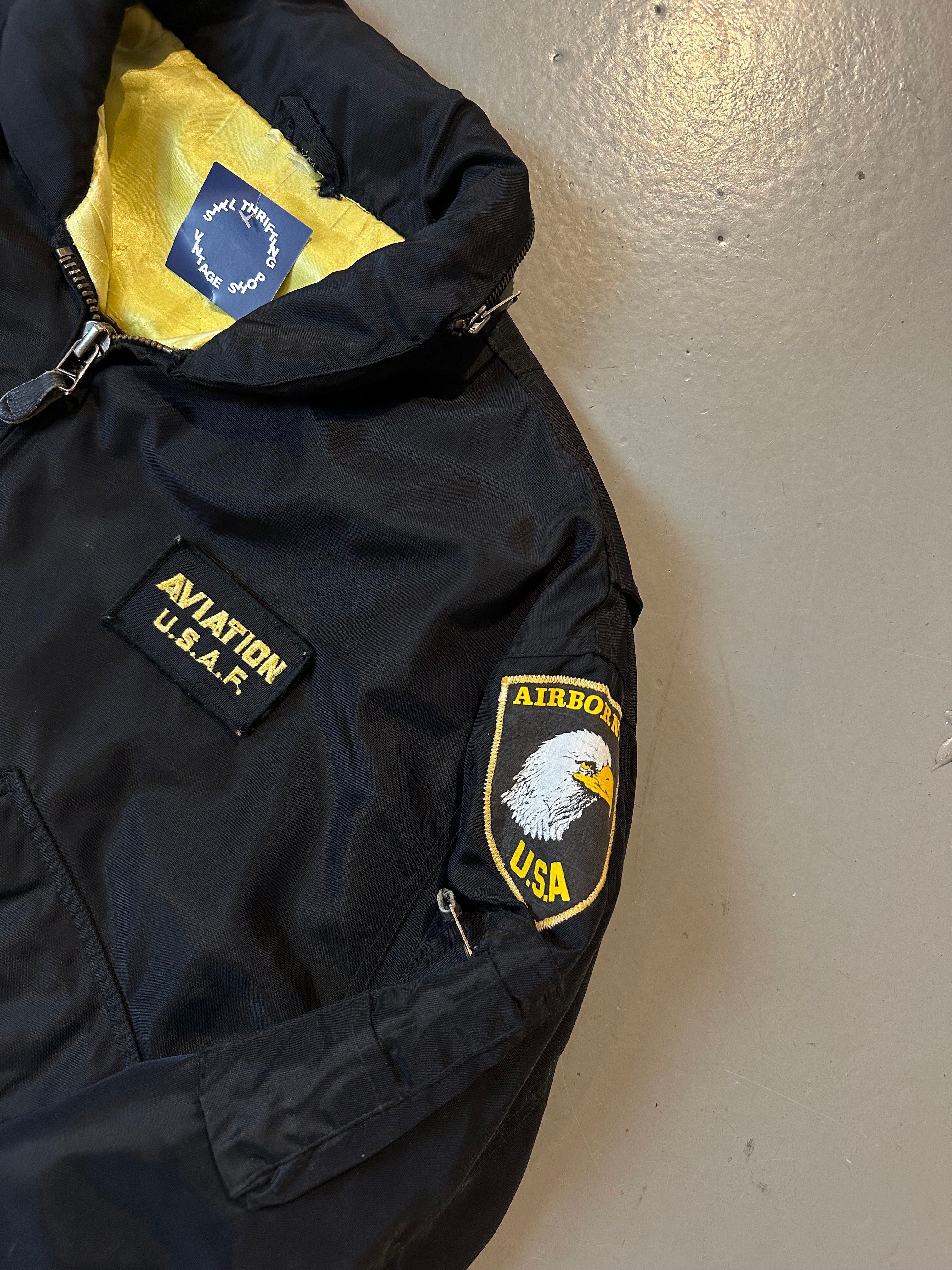 Vintage Black Aviator Bomber Jacket L/XL