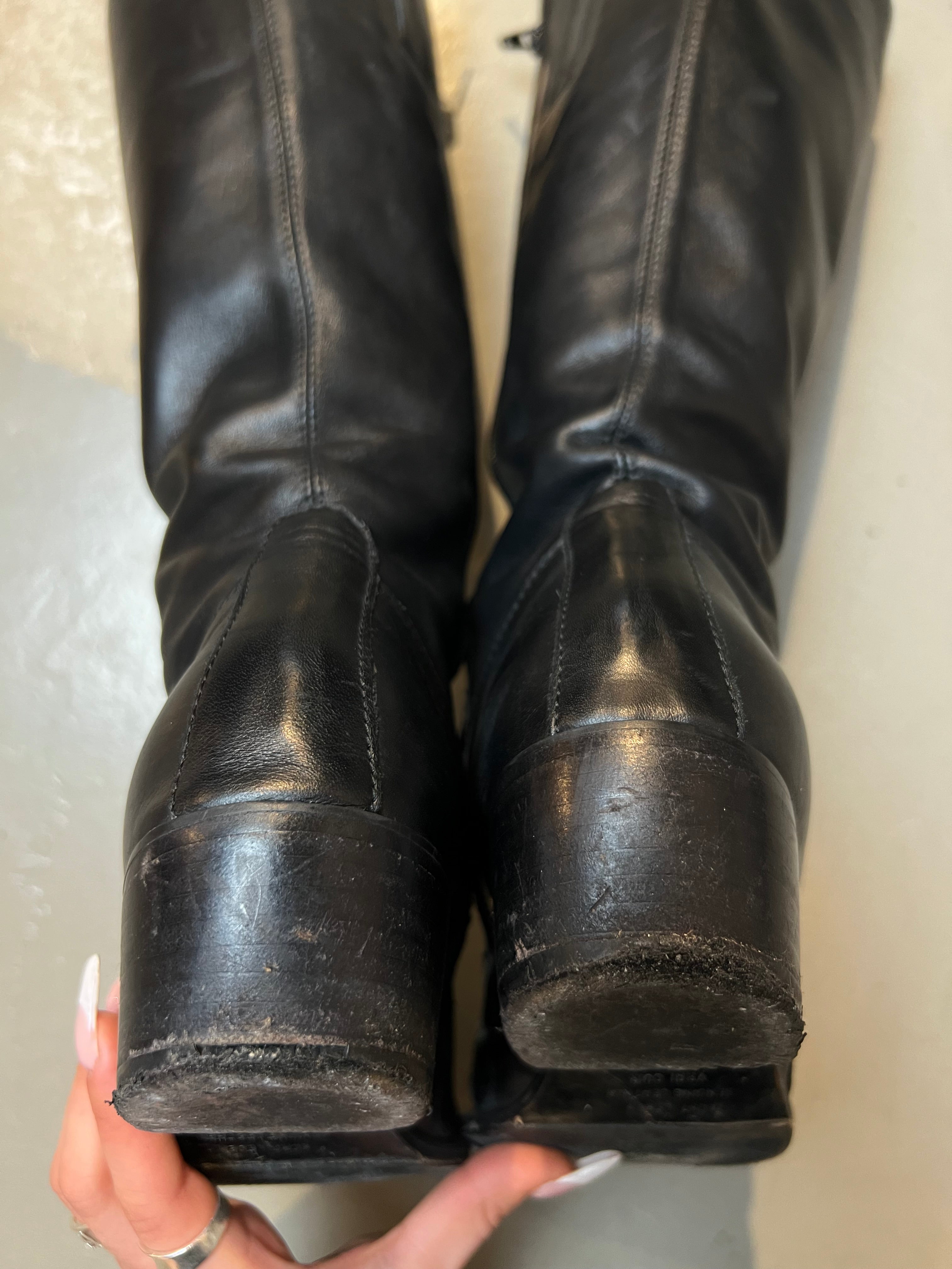 Vintage Black Cowboy Leather Boots 35