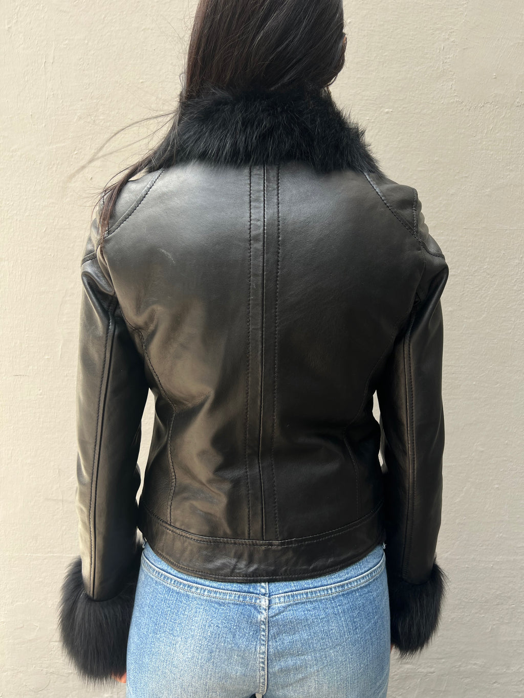 Vintage Black Fur Leather Jacket S