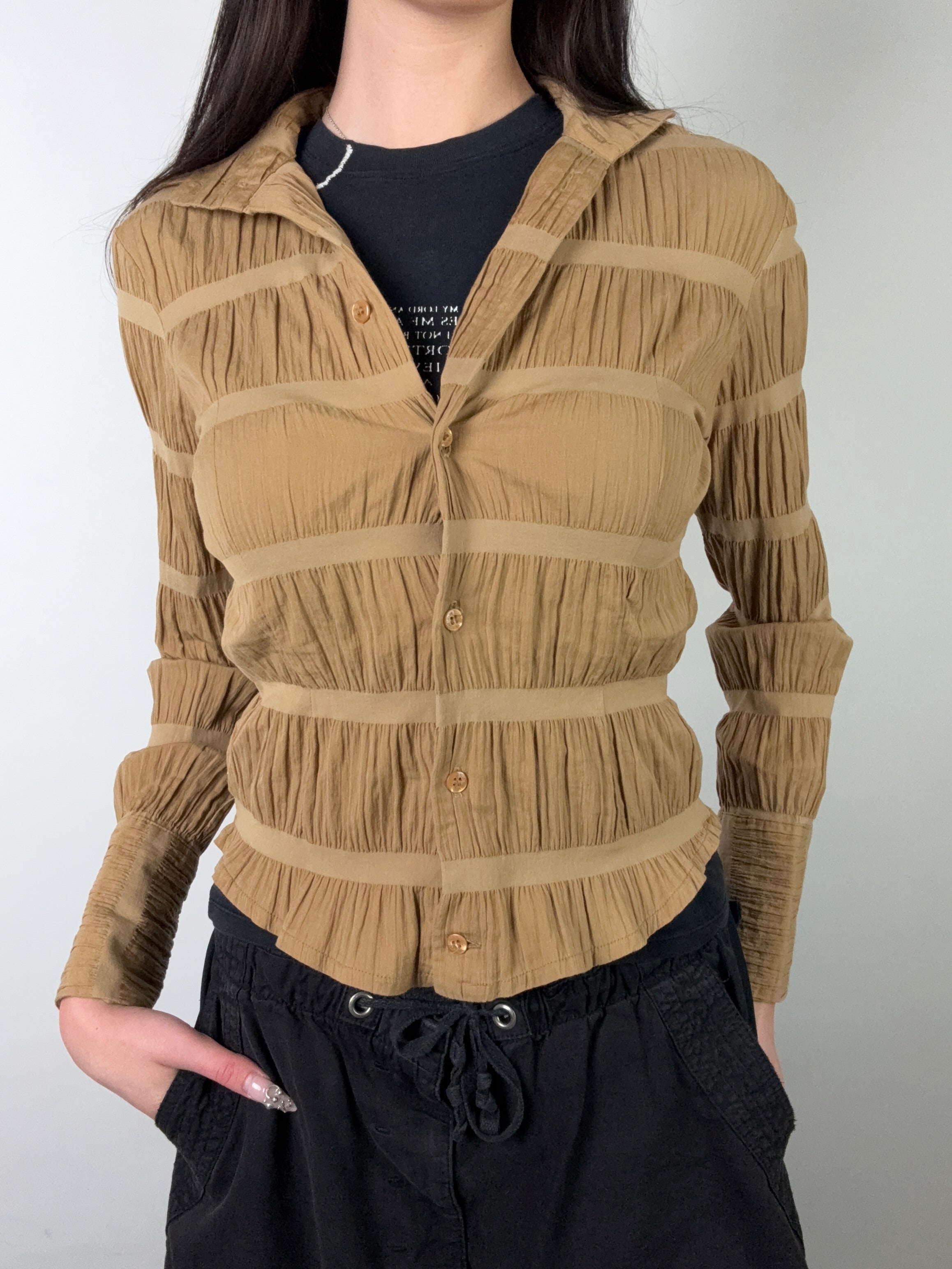 Vintage Light Brown Ruffled Blouse S