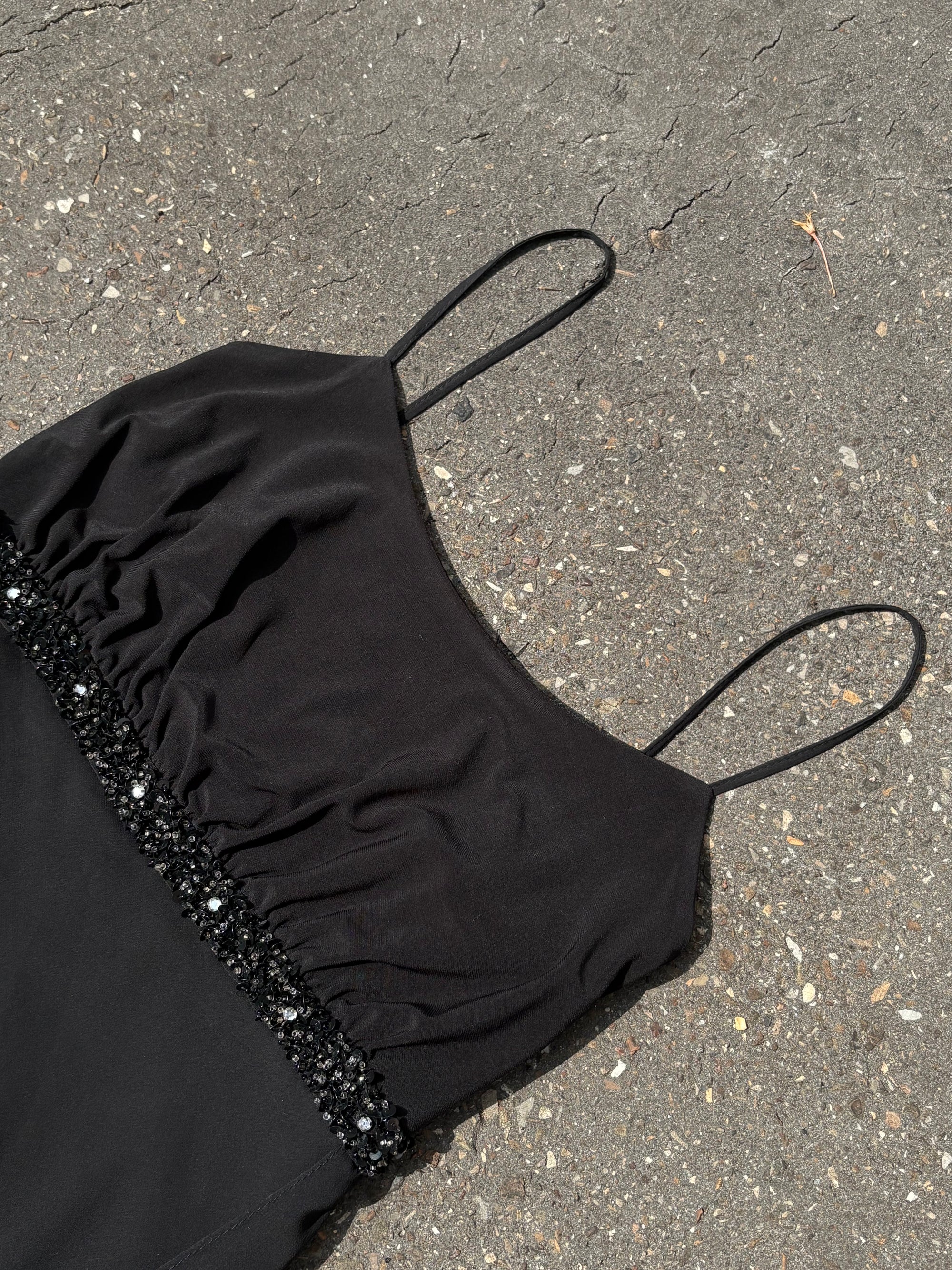 Vintage Black Asymmetric Mesh Top S