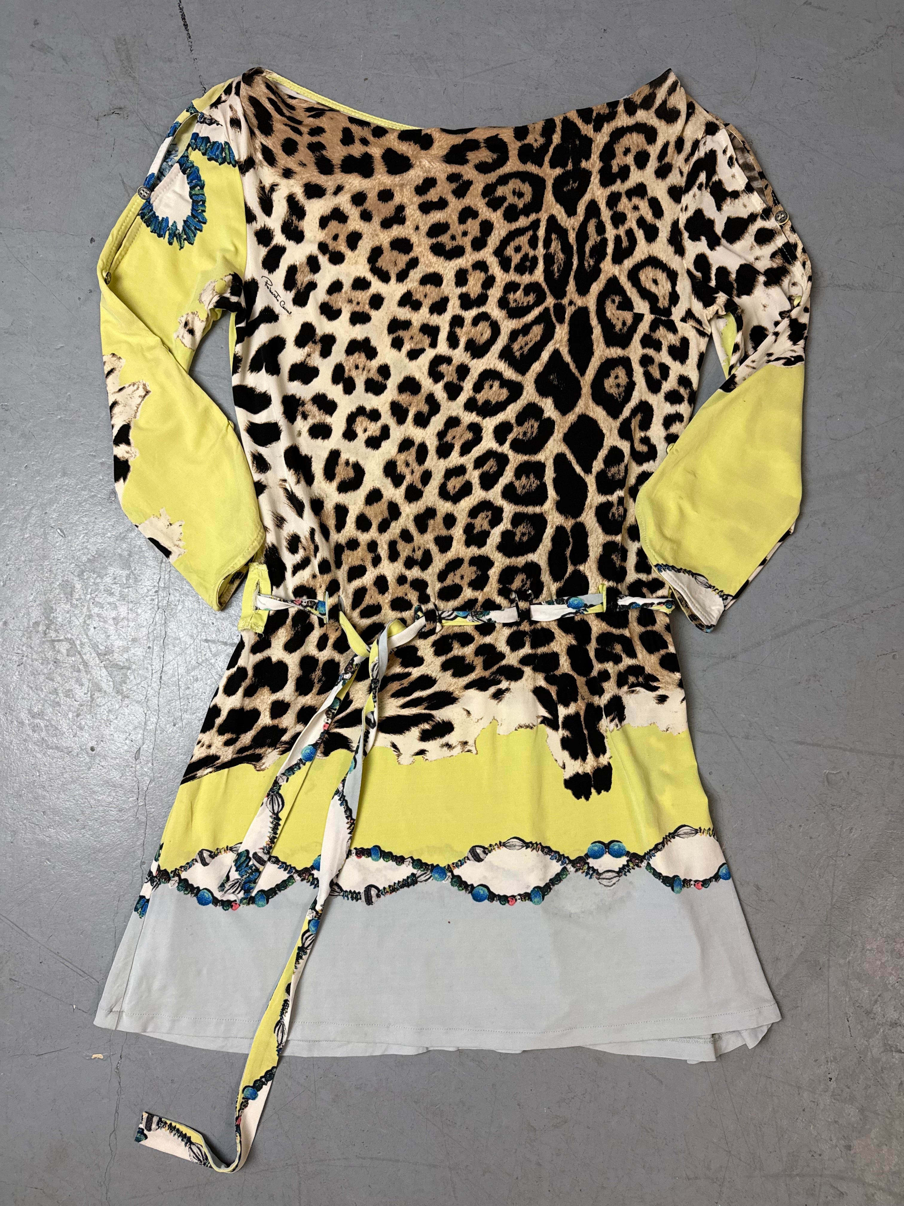 Produktbild Vintage Roberto Cavalli Yellow Leopard Print Dress  von vorne