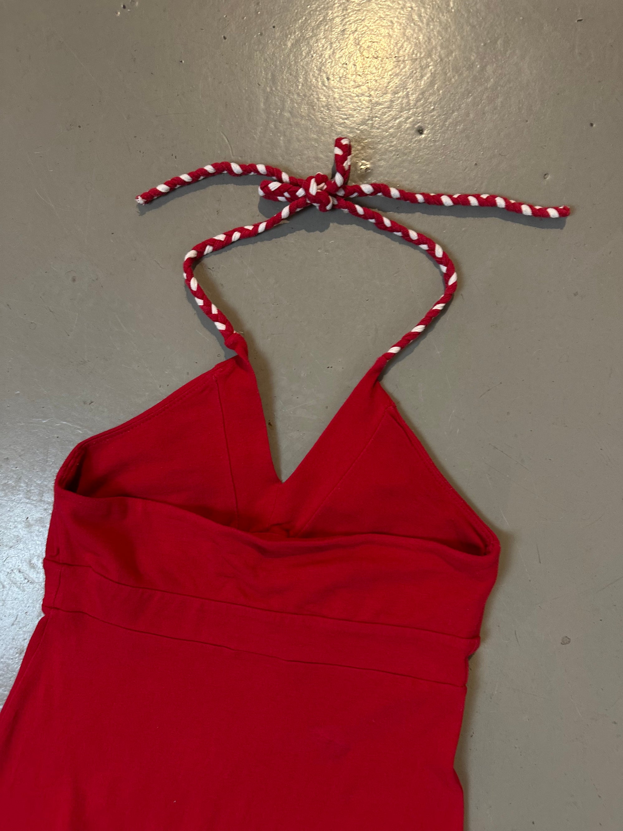 Vintage Red Neckholder Midi Dress S