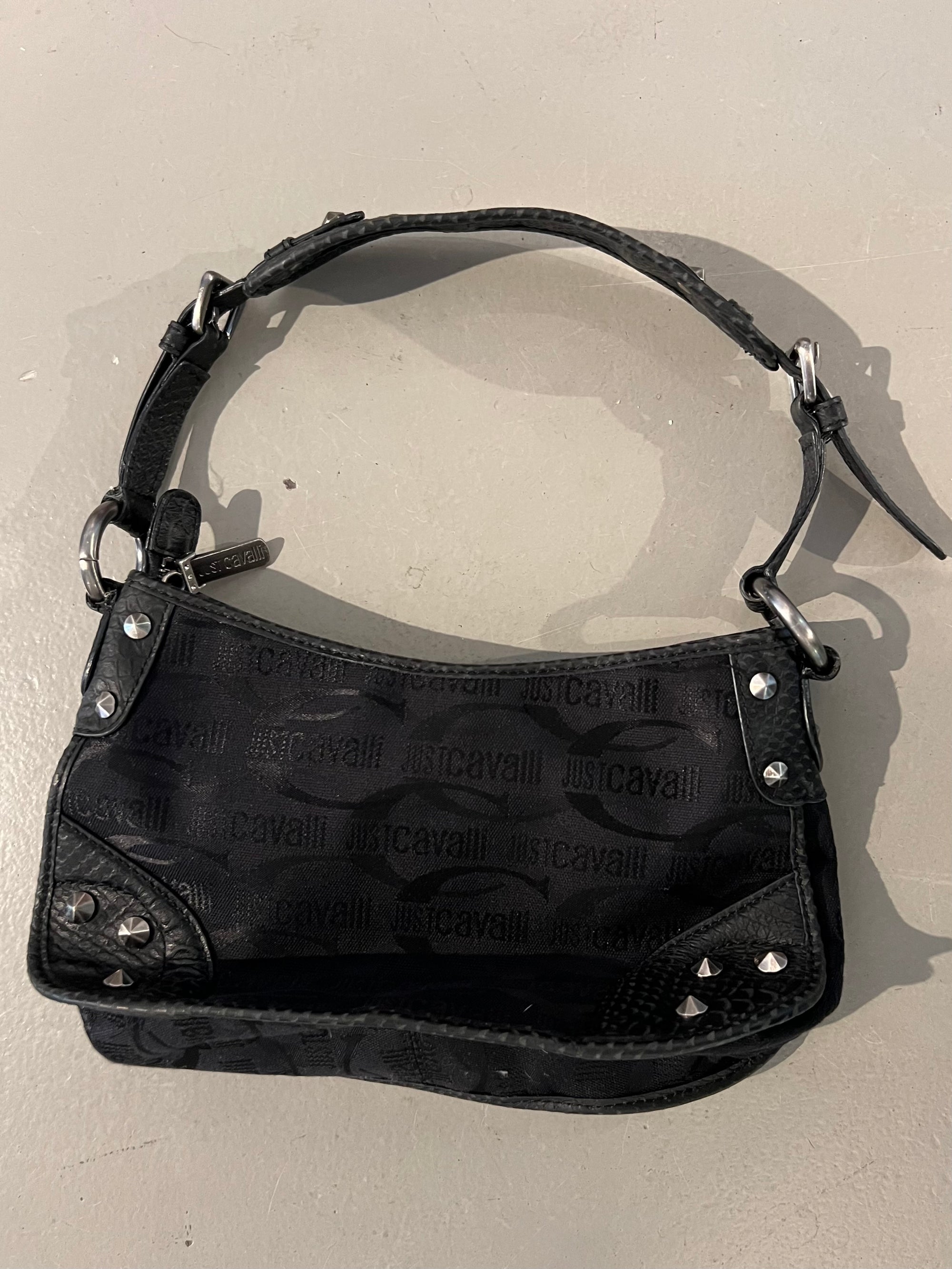 Vintage Black Studded Monogram Cavalli Shoulder Bag